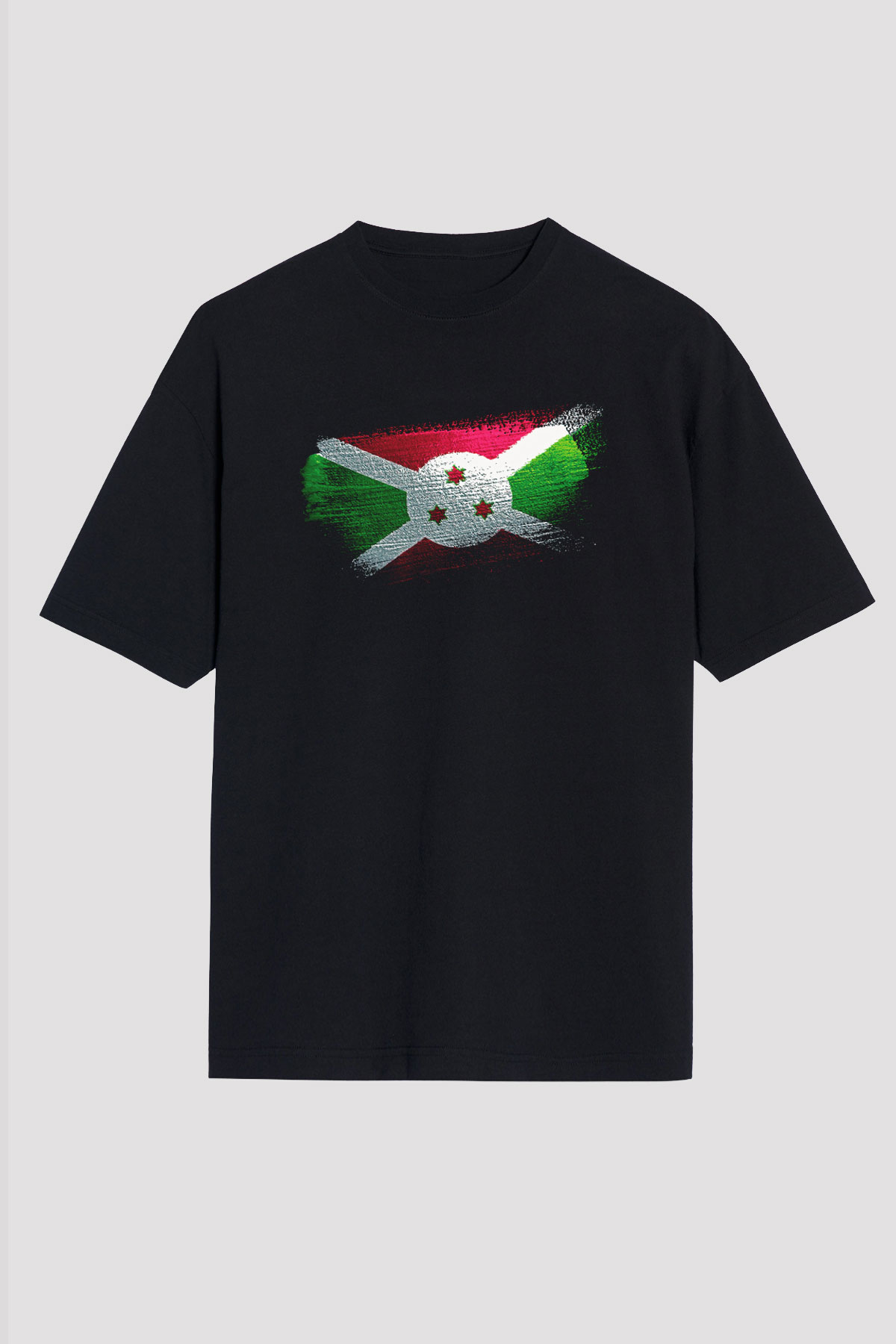Burundi Bayrağı Baskılı Unisex Siyah Oversize Tişört
