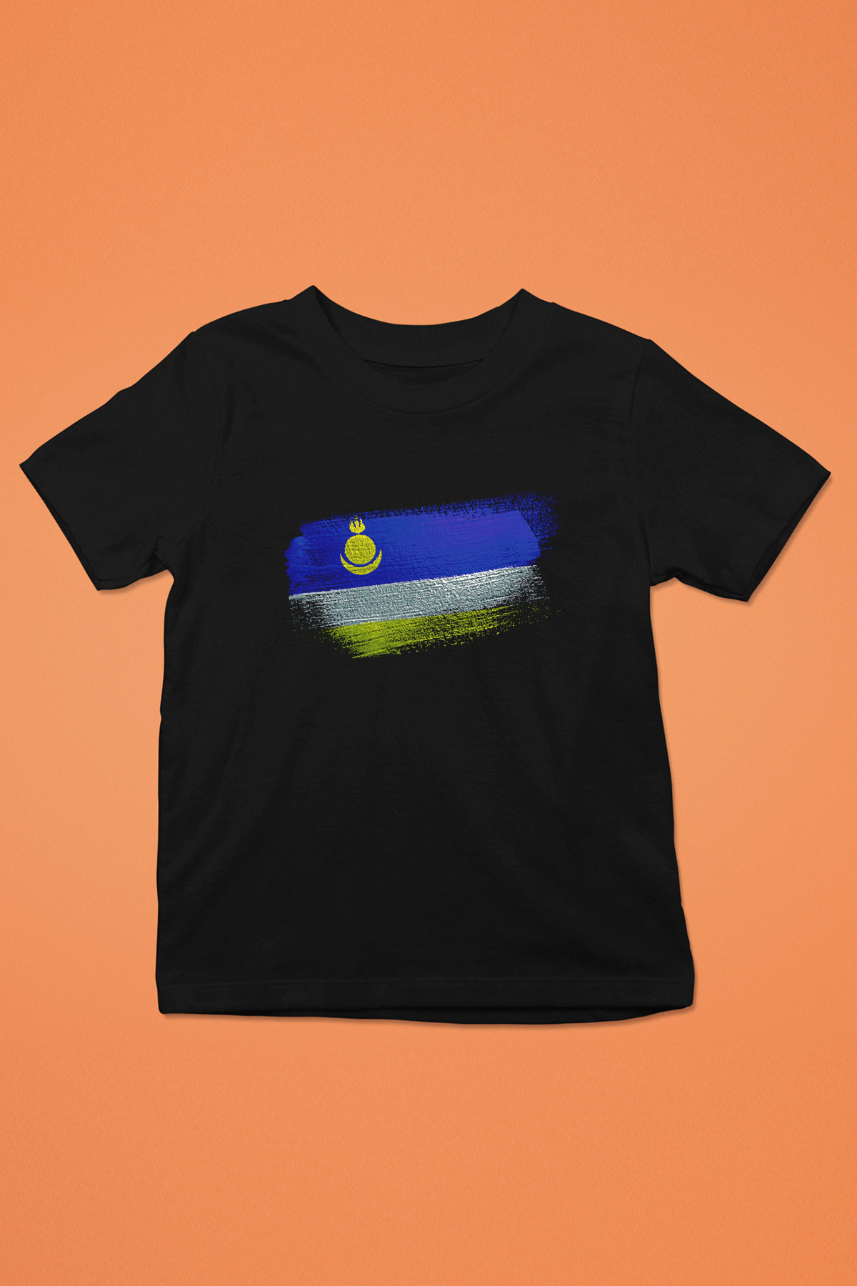 Buryatya - Buryatia Bayrağı Baskılı Unisex Siyah Çocuk Tişörtü