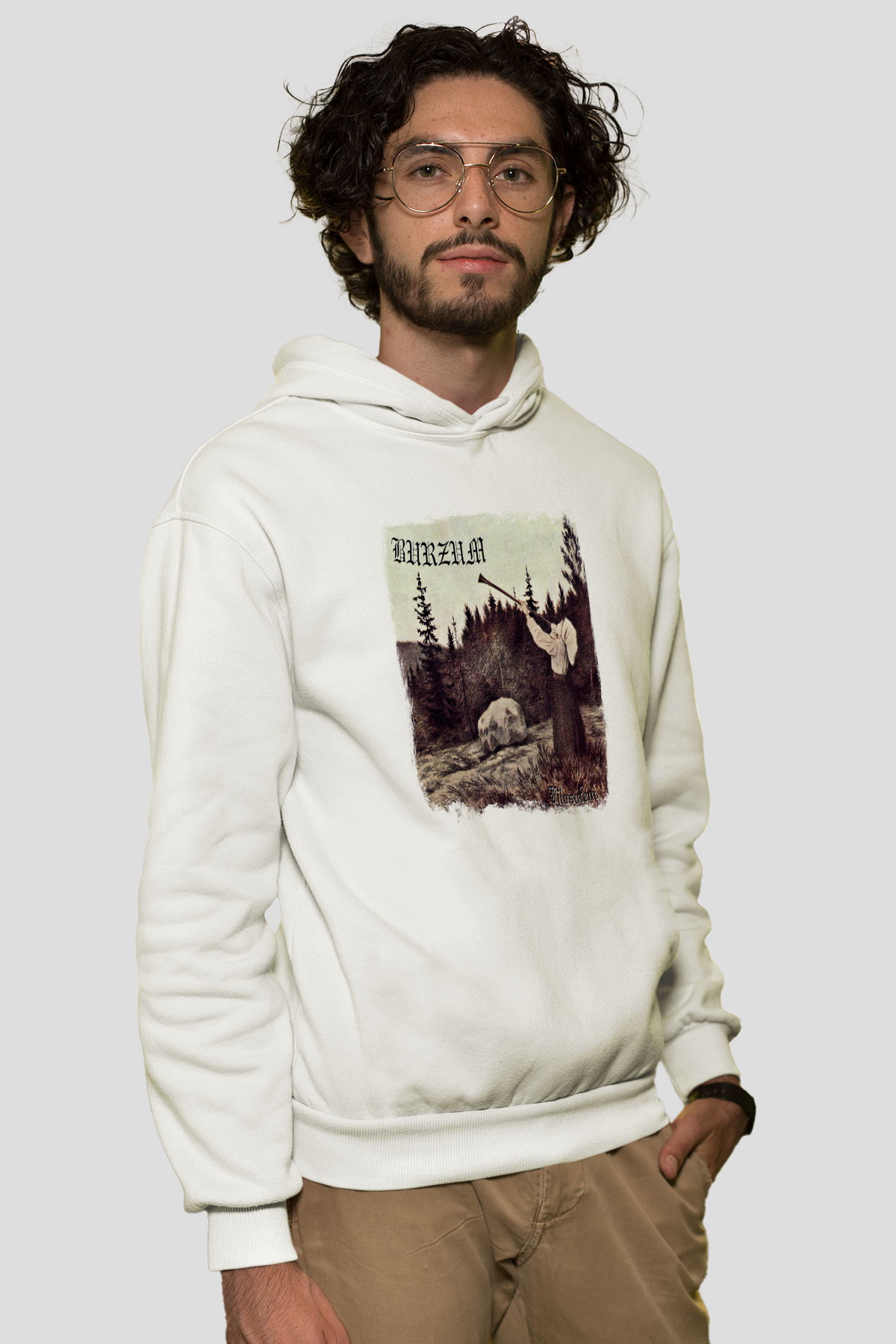 Burzum Baskılı Unisex Beyaz Hoodie