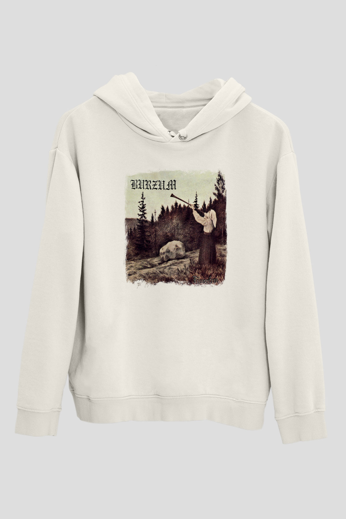 Burzum Baskılı Unisex Beyaz Hoodie
