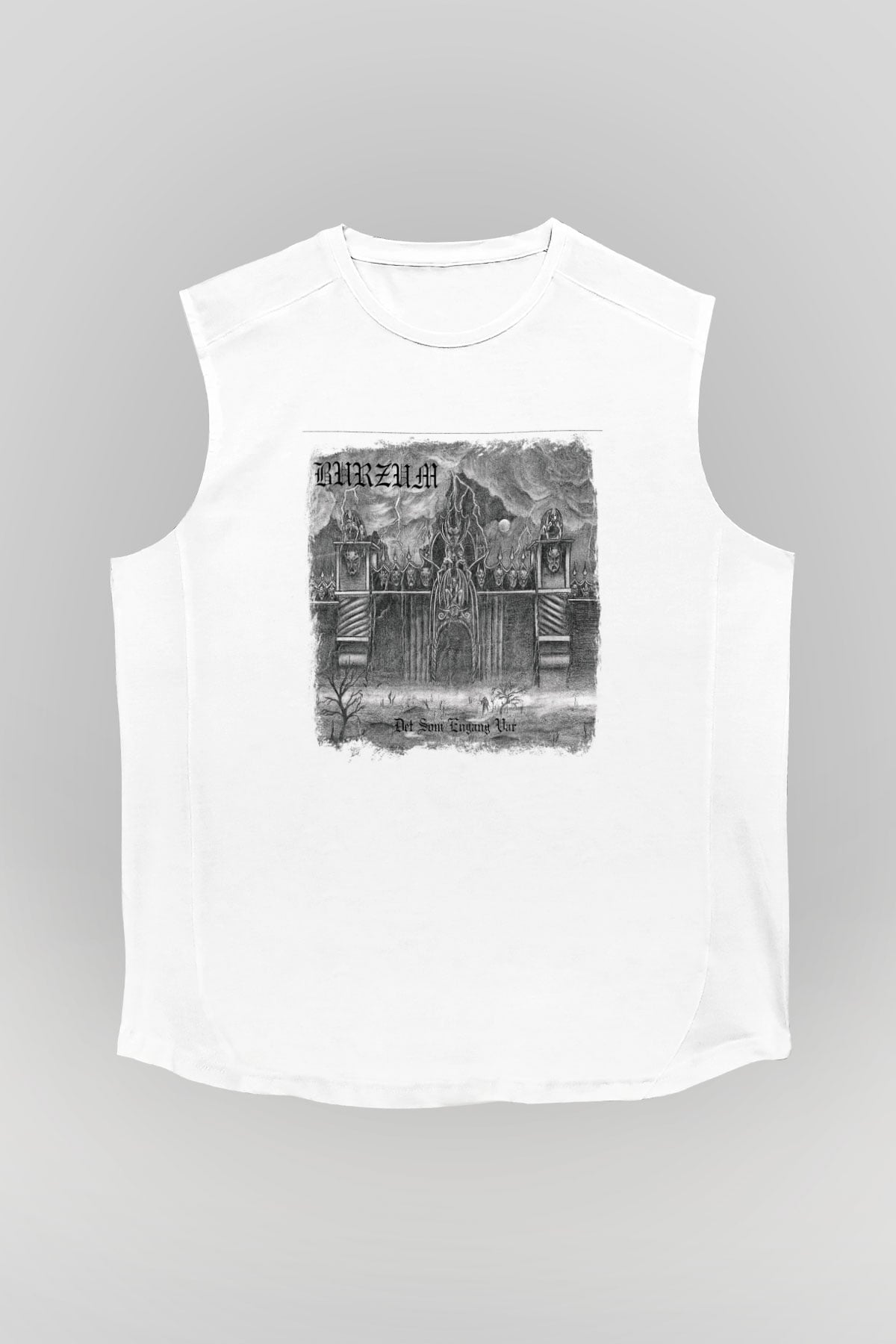 Burzum Baskılı Unisex Beyaz Kolsuz Tişört