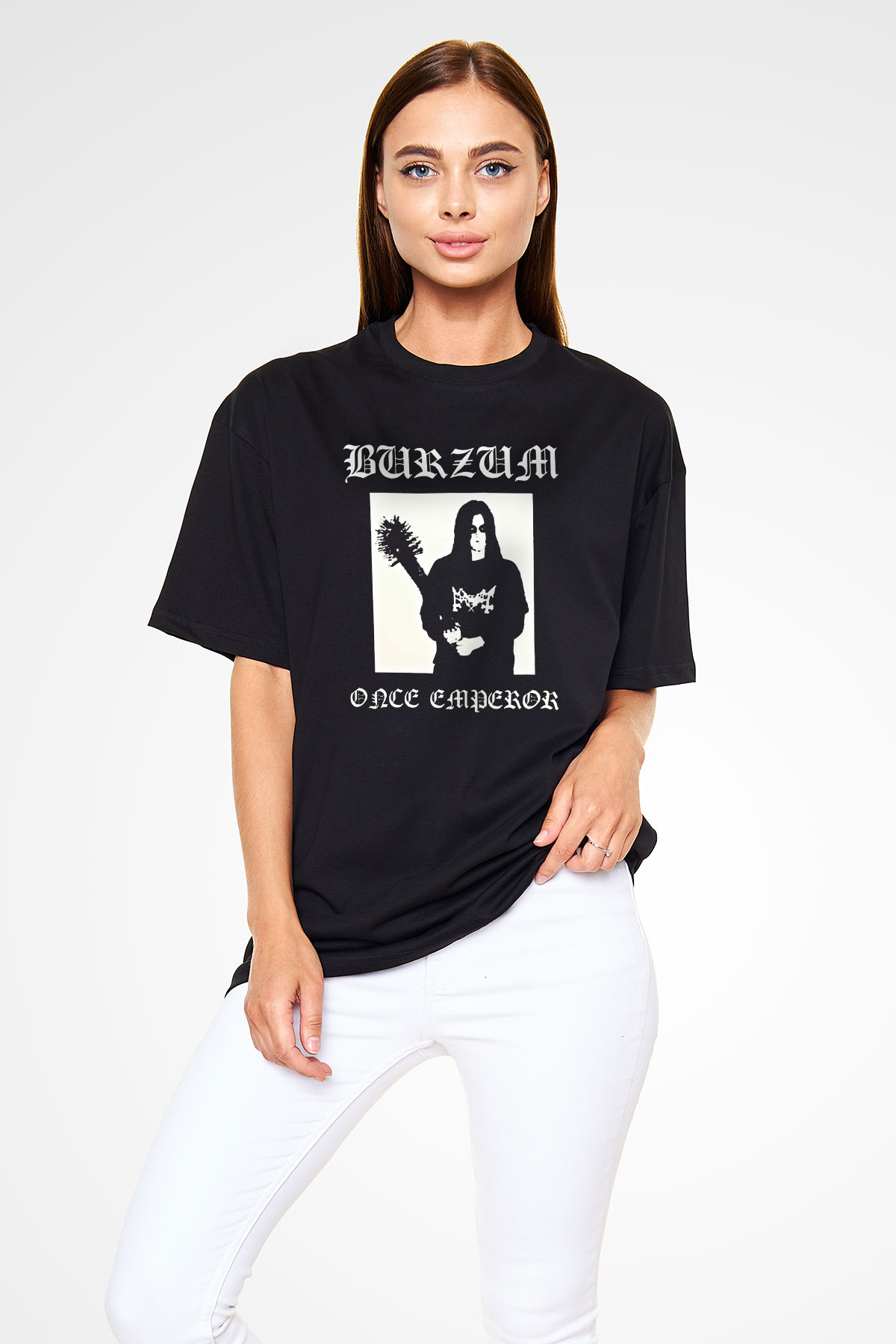 Burzum Baskılı Unisex Siyah Oversize Tişört