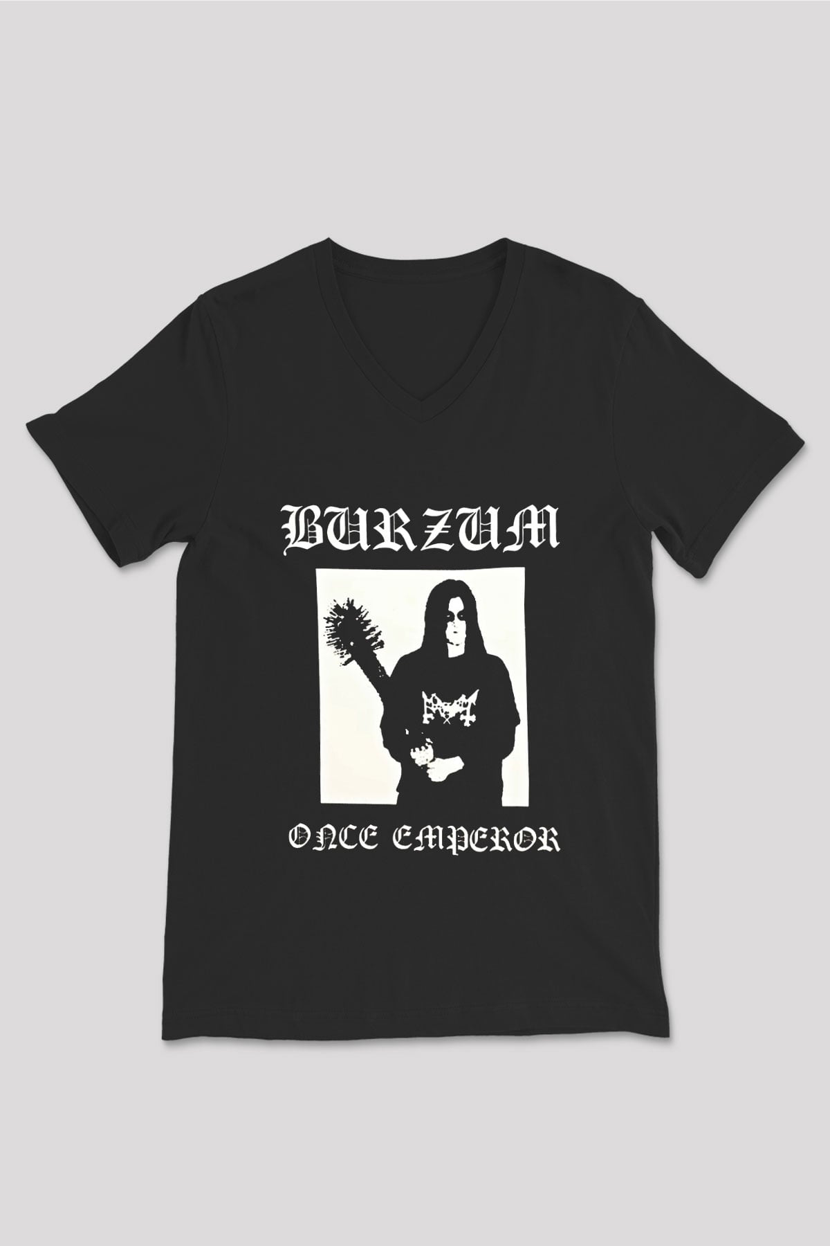 Burzum Baskılı Unisex Siyah V Yaka Tişört