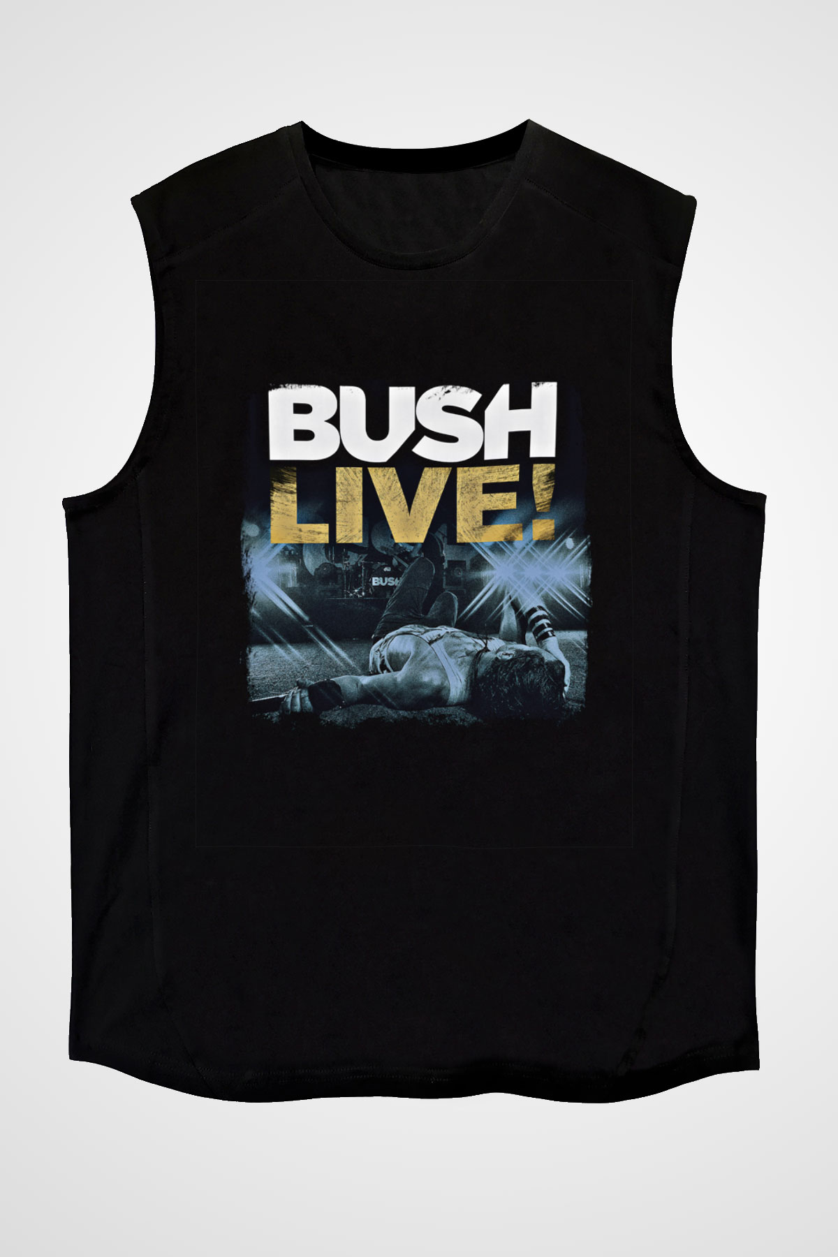 Bush Baskılı Unisex Siyah Kolsuz Tişört