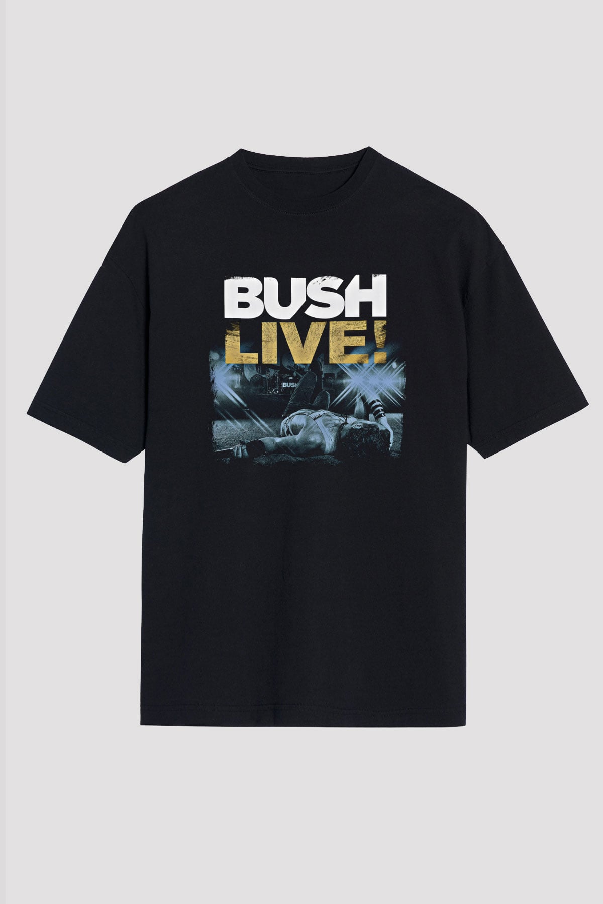 Bush Baskılı Unisex Siyah Oversize Tişört