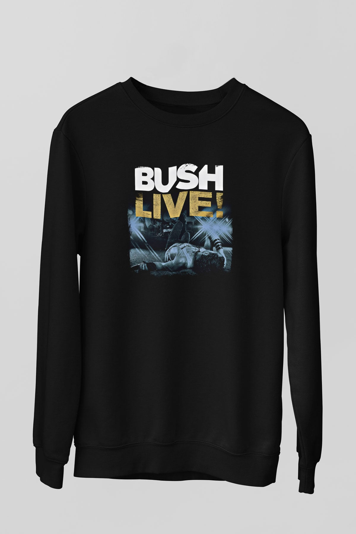 Bush Baskılı Unisex Siyah Sweatshirt