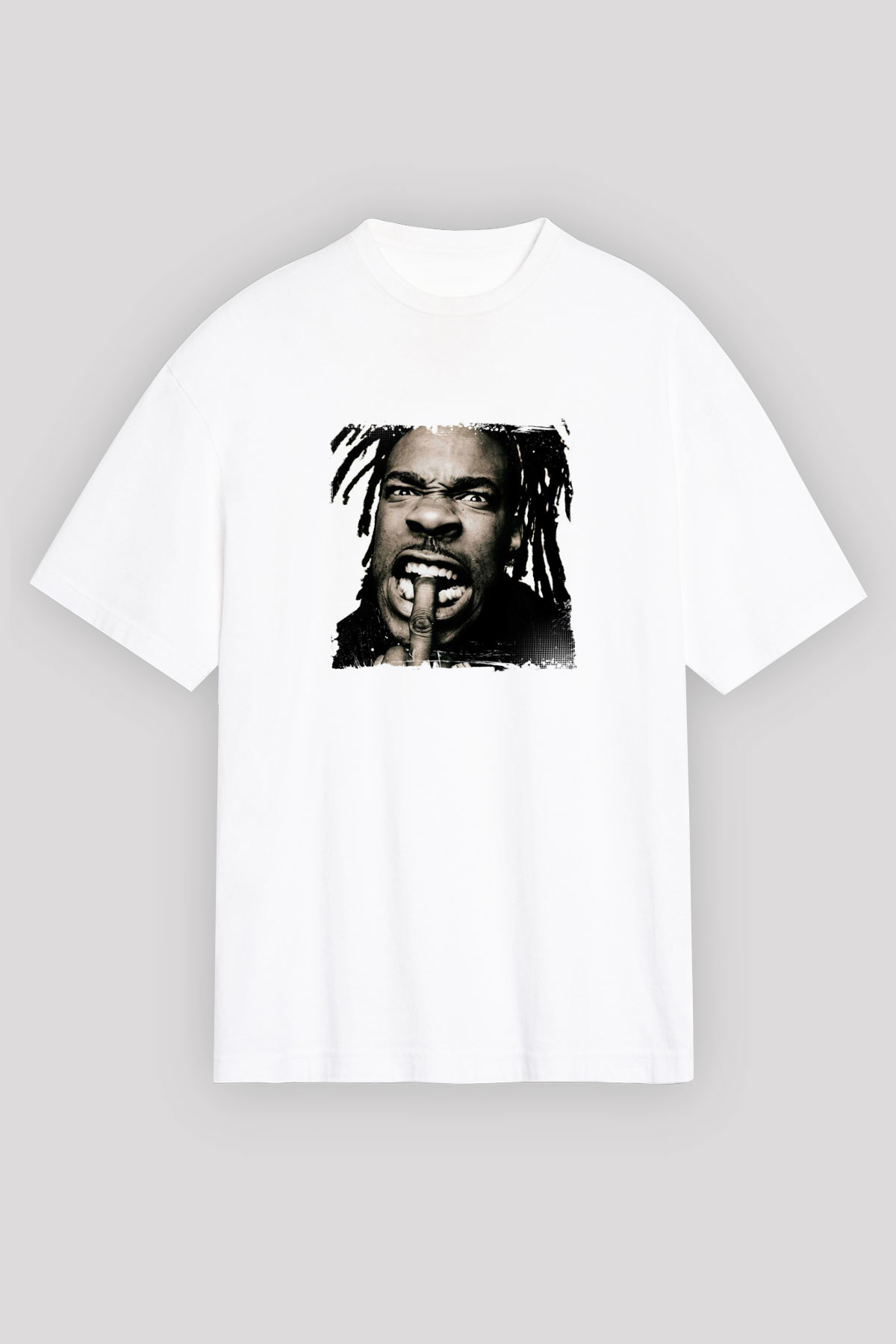 Busta Rhymes Baskılı Oversize Beyaz Tişört
