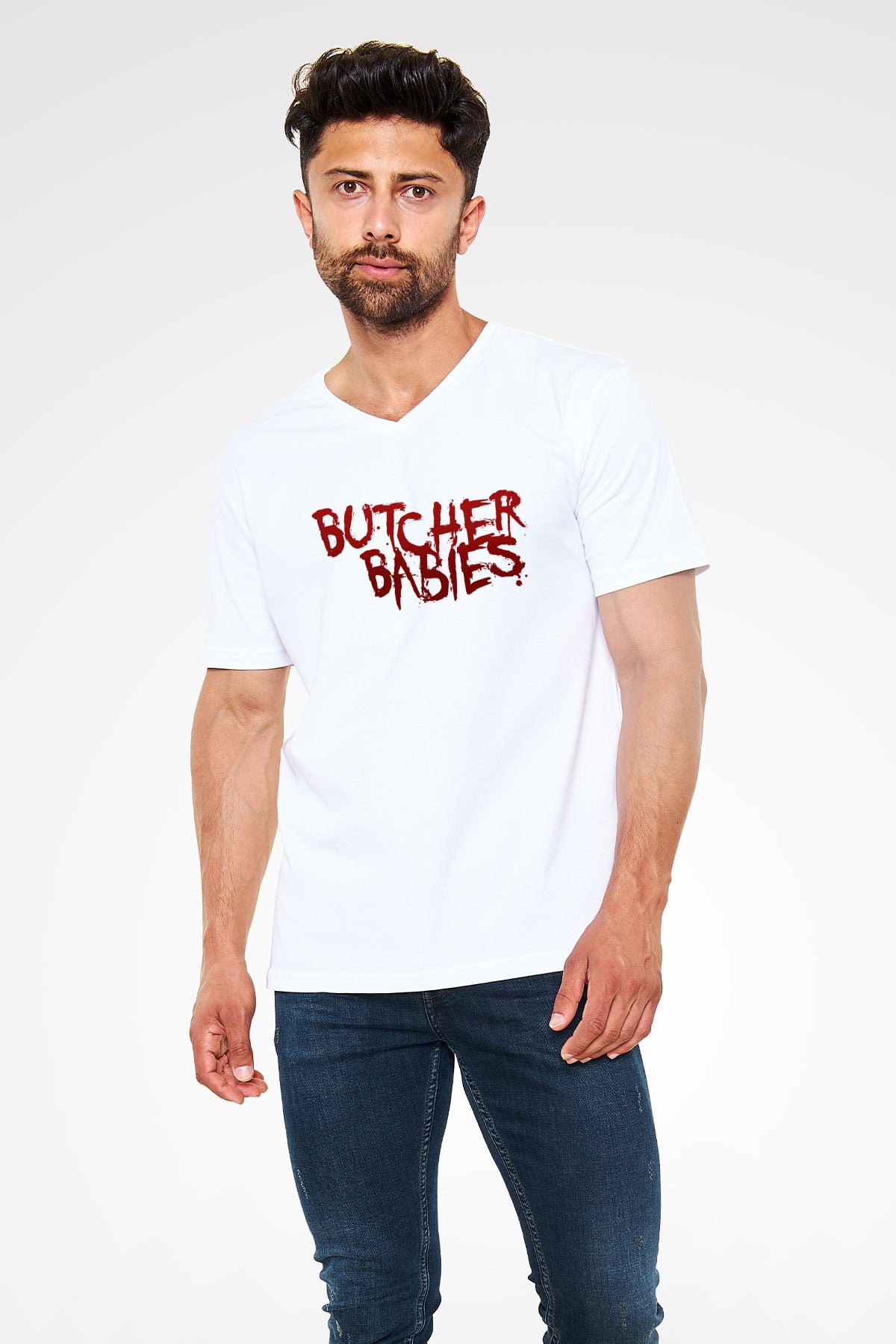 Butcher Babies Beyaz Unisex V Yaka Tişört