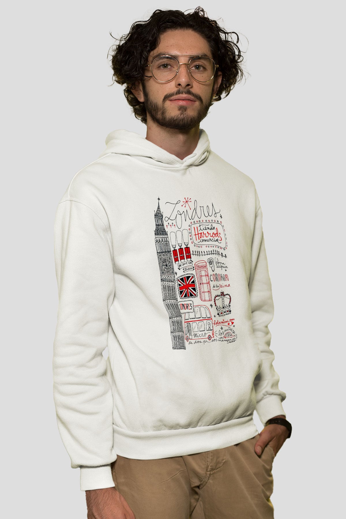 Büyük Britanya Beyaz Unisex Kapşonlu Sweatshirt