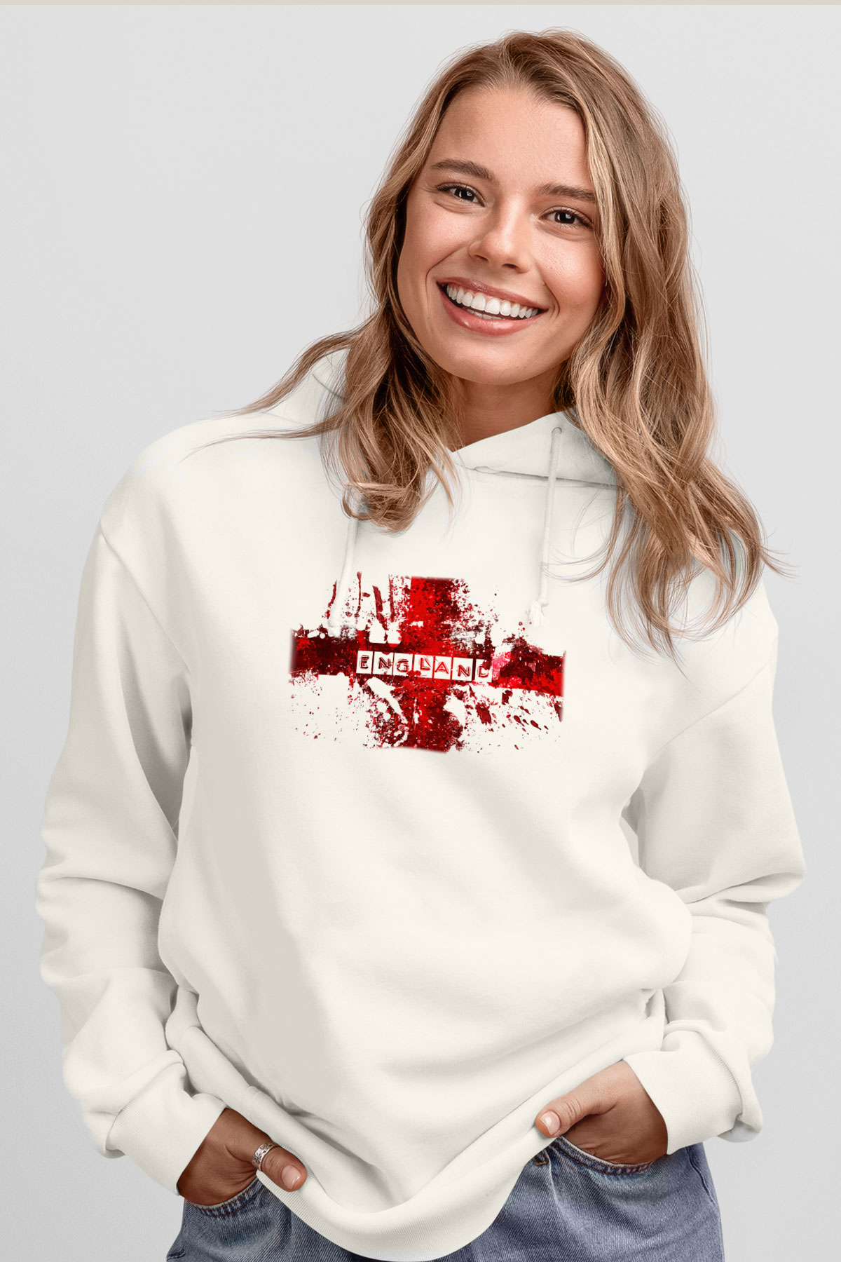 Büyük Britanya Beyaz Unisex Kapşonlu Sweatshirt