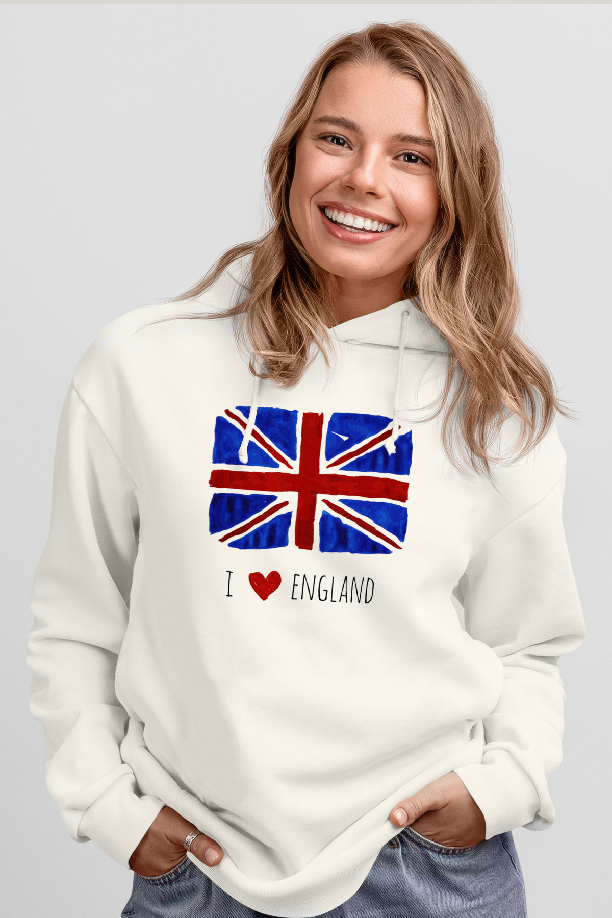 Büyük Britanya Beyaz Unisex Kapşonlu Sweatshirt