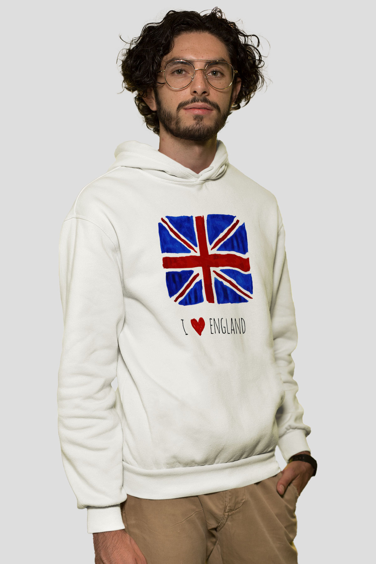 Büyük Britanya Beyaz Unisex Kapşonlu Sweatshirt