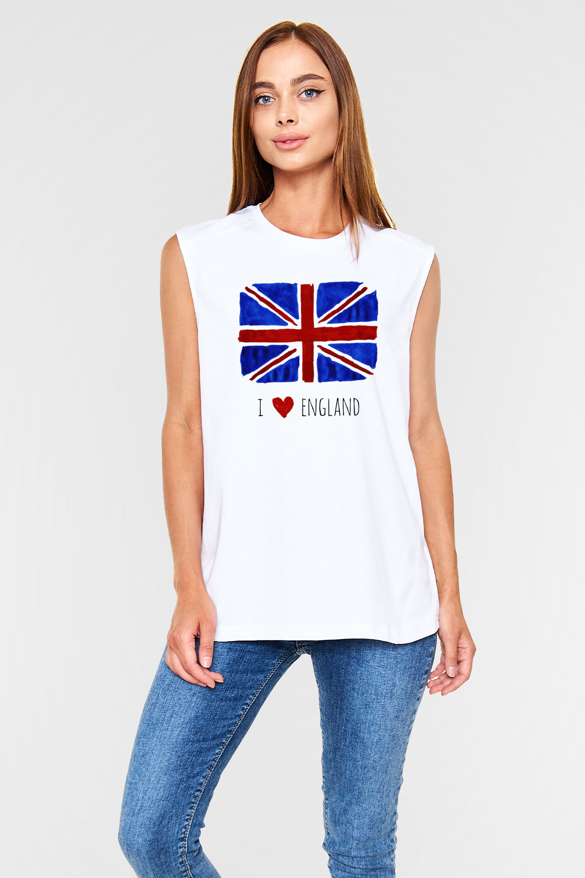Büyük Britanya Beyaz Unisex Kolsuz Tişört