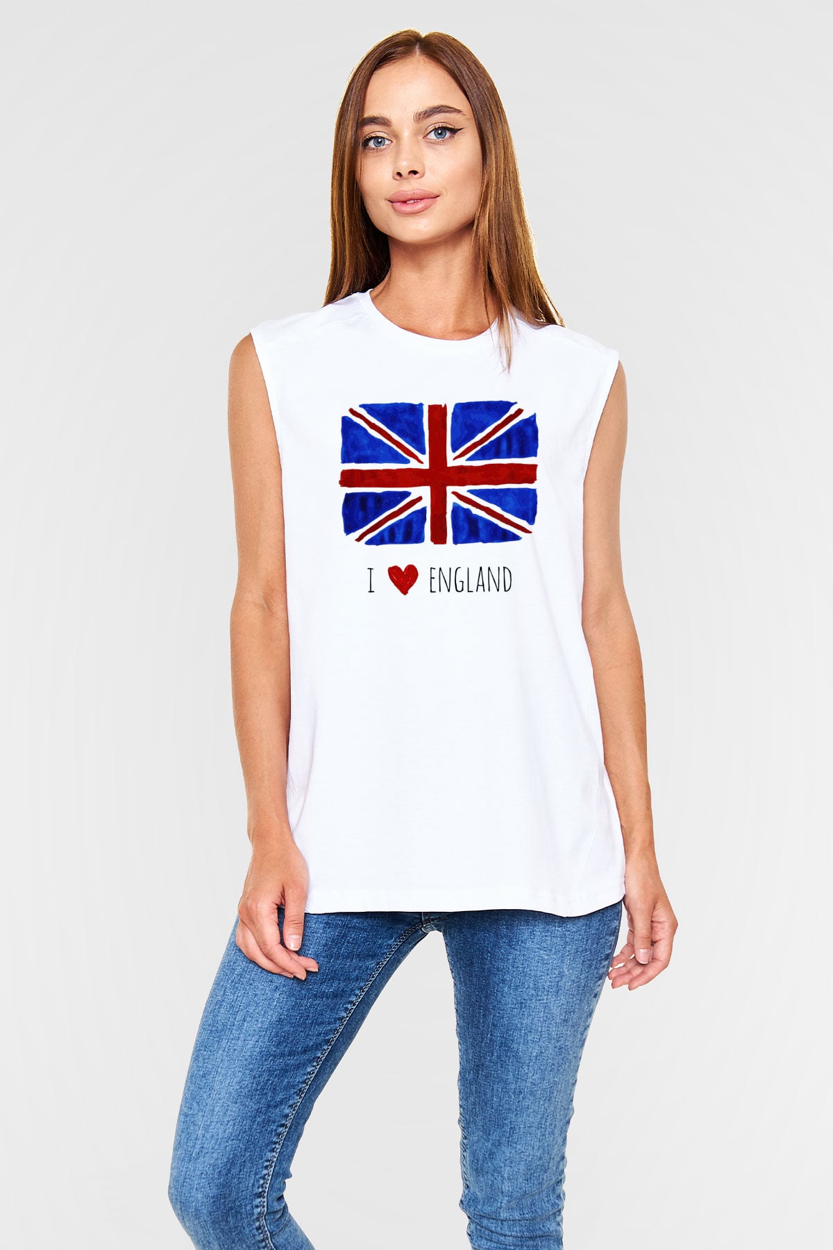 Büyük Britanya Beyaz Unisex Kolsuz Tişört
