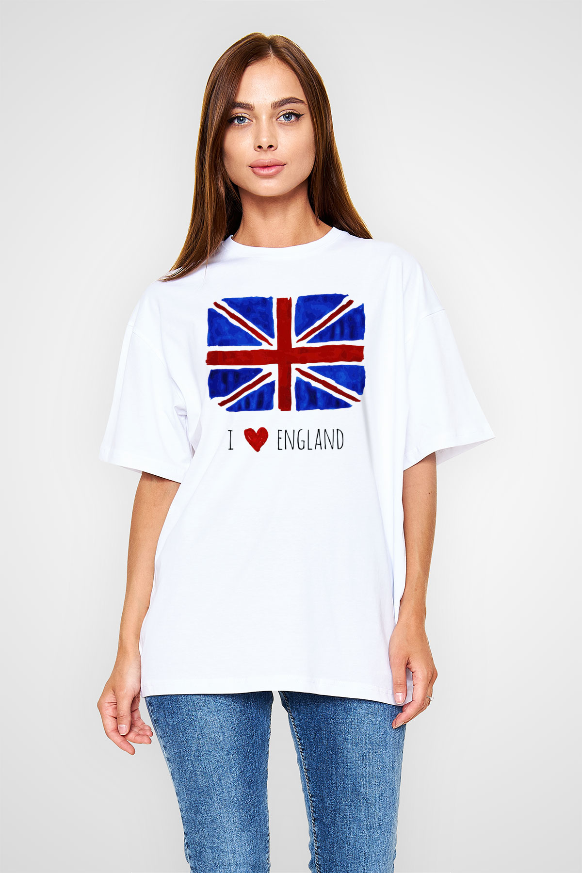 Büyük Britanya Beyaz Unisex Oversize Tişört T-Shirt