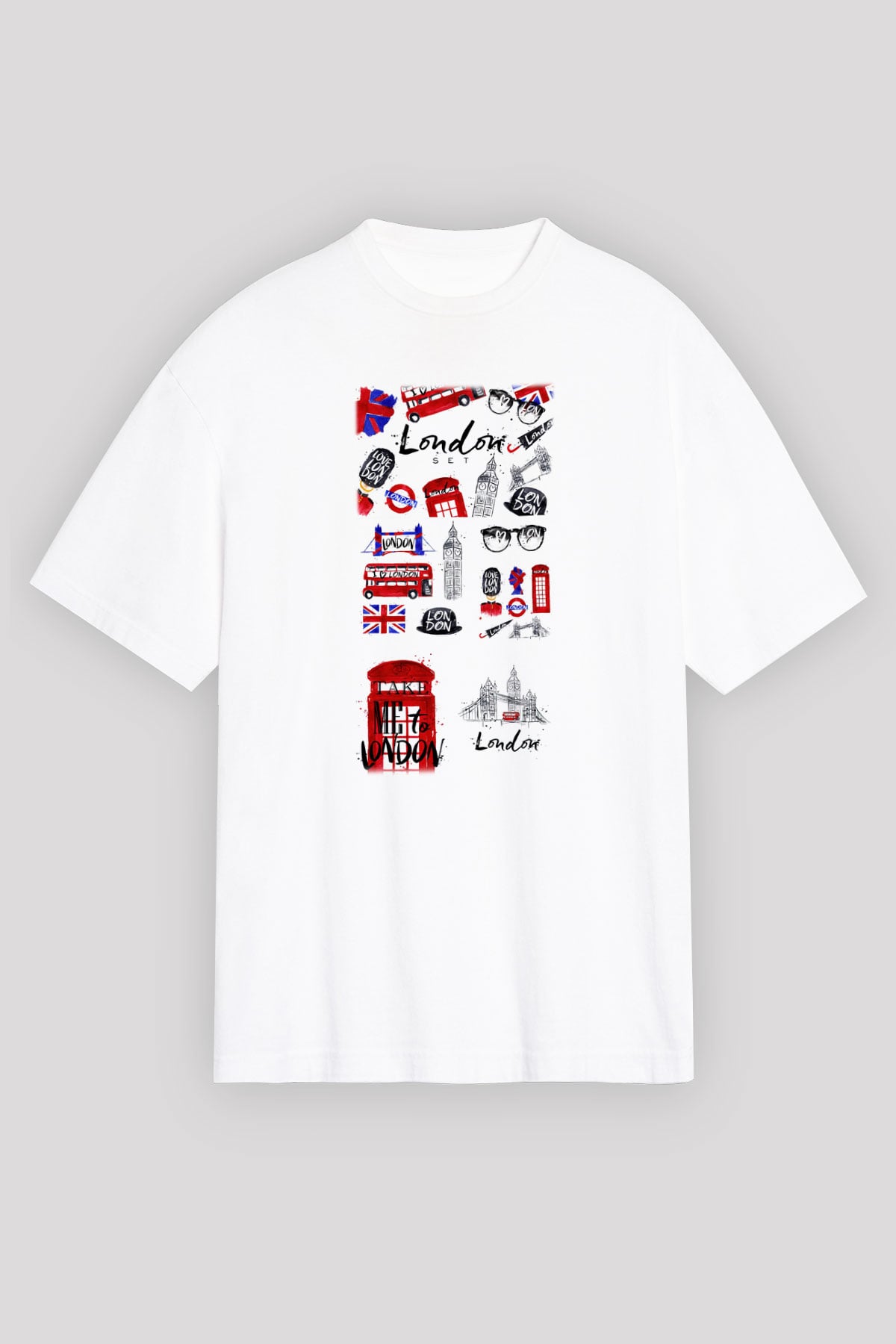 Büyük Britanya Beyaz Unisex Oversize Tişört T-Shirt