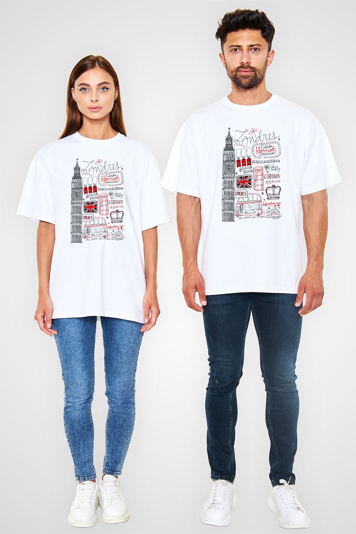 Büyük Britanya Beyaz Unisex Oversize Tişört T-Shirt