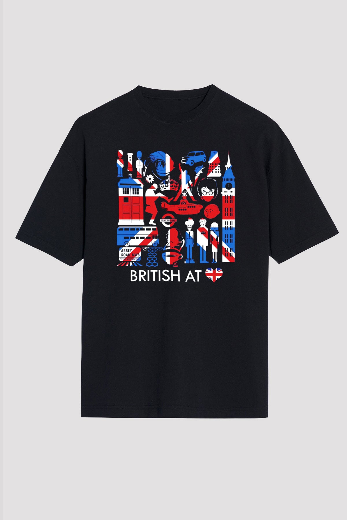 Büyük Britanya Siyah Unisex Oversize Tişört T-Shirt