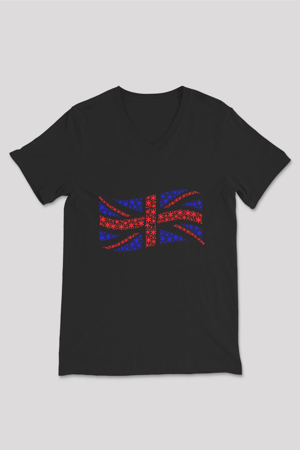 Büyük Britanya Siyah Unisex V Yaka Tişört T-Shirt