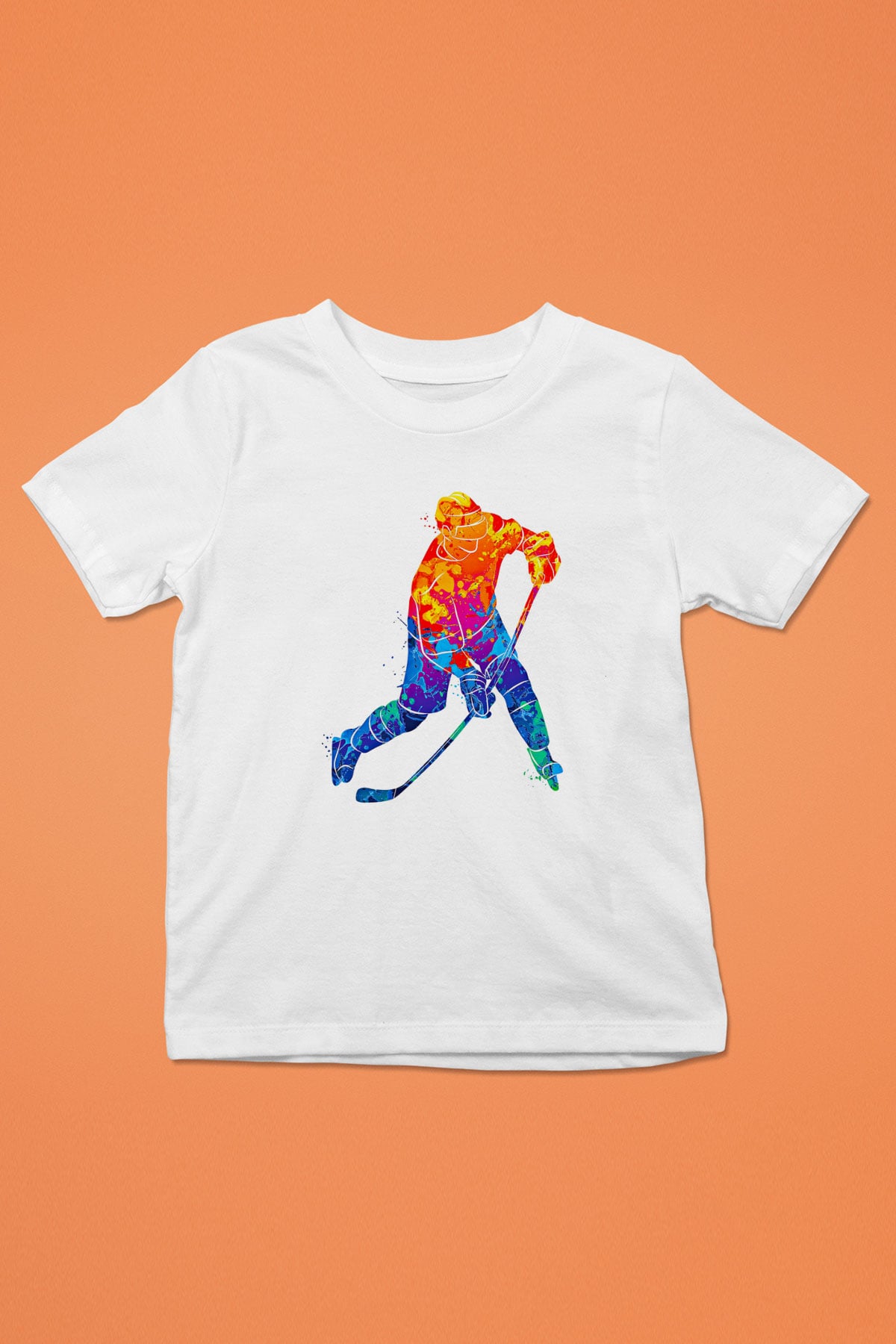 Buz Hokeyi Baskılı Unisex Beyaz Çocuk Tişört - Tshirt