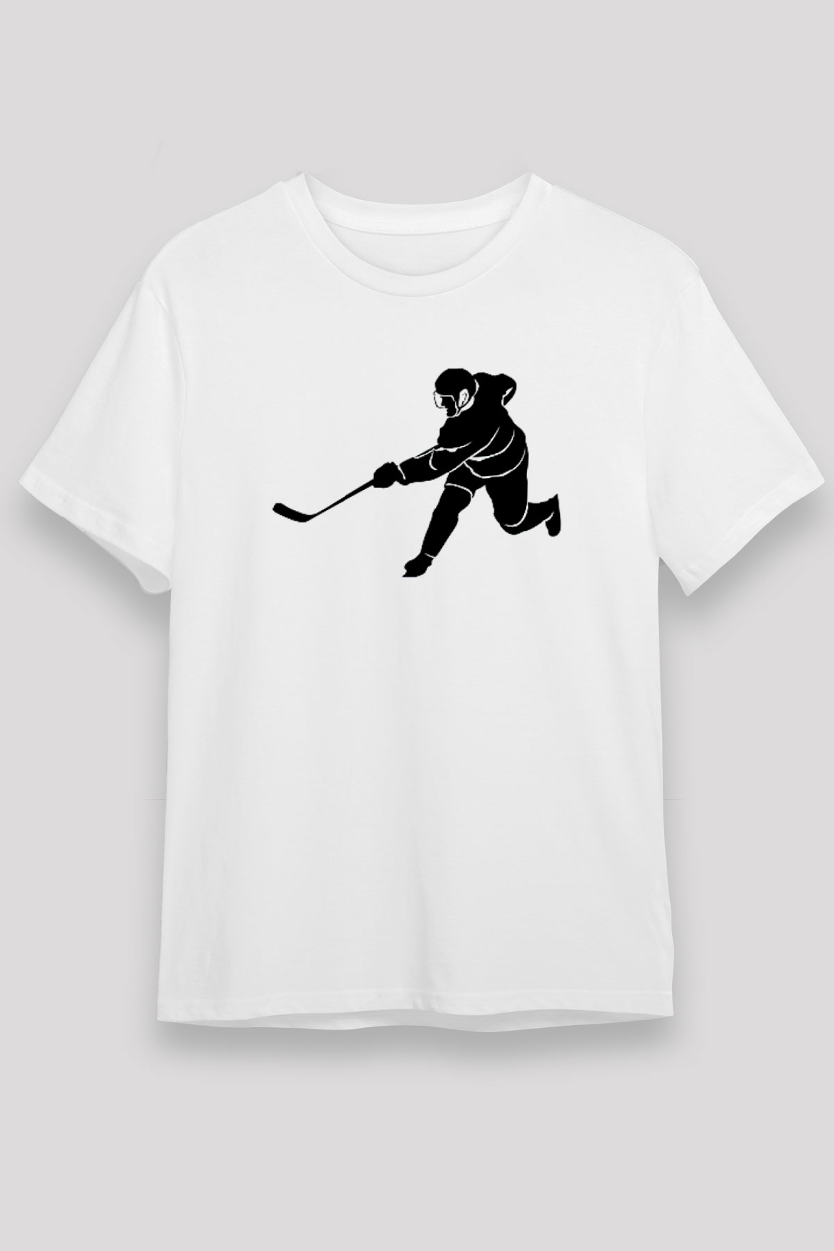 Buz Hokeyi Baskılı Unisex Beyaz Tişört - Tshirt