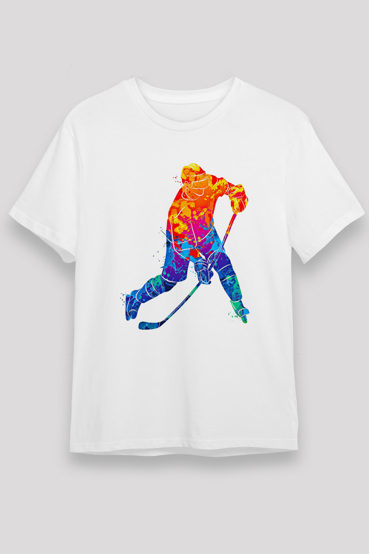Buz Hokeyi Baskılı Unisex Beyaz Tişört - Tshirt