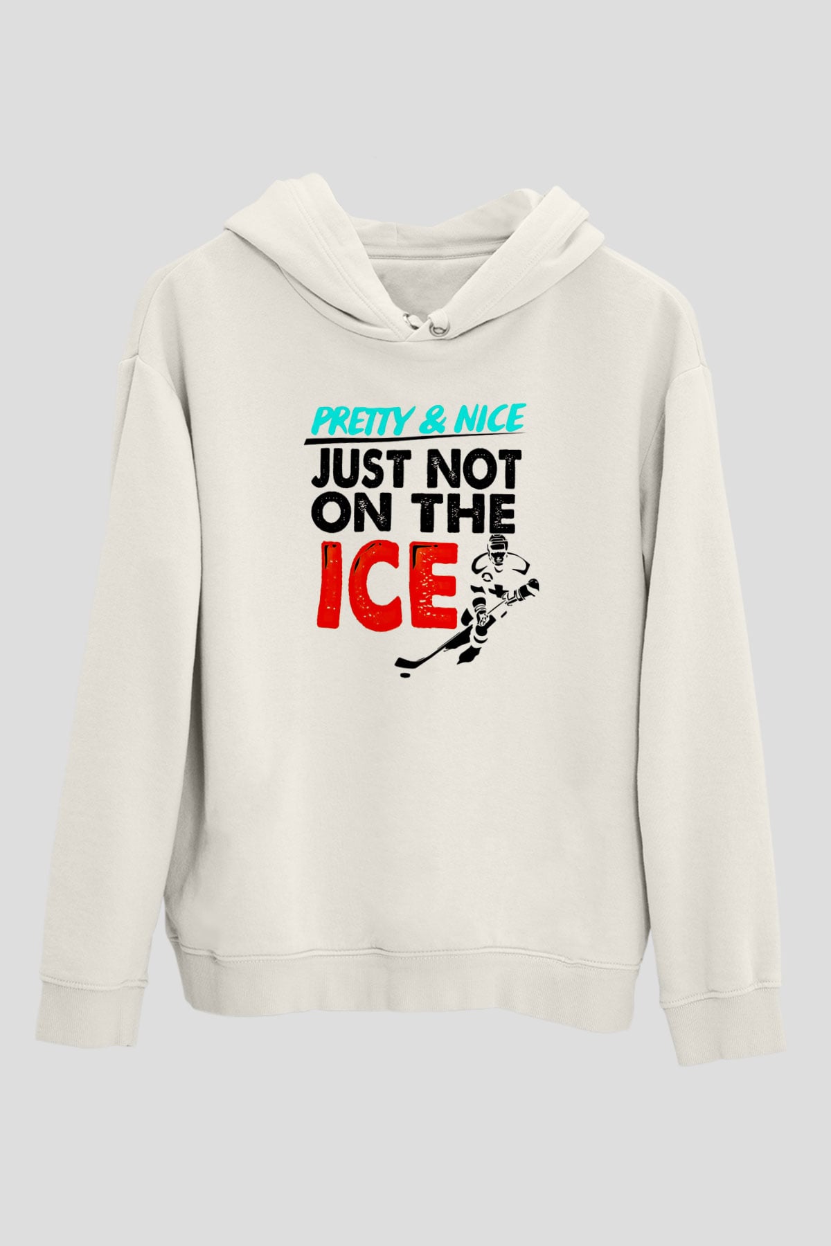 Buz Hokeyi Baskılı Unisex Ekru Hoodie