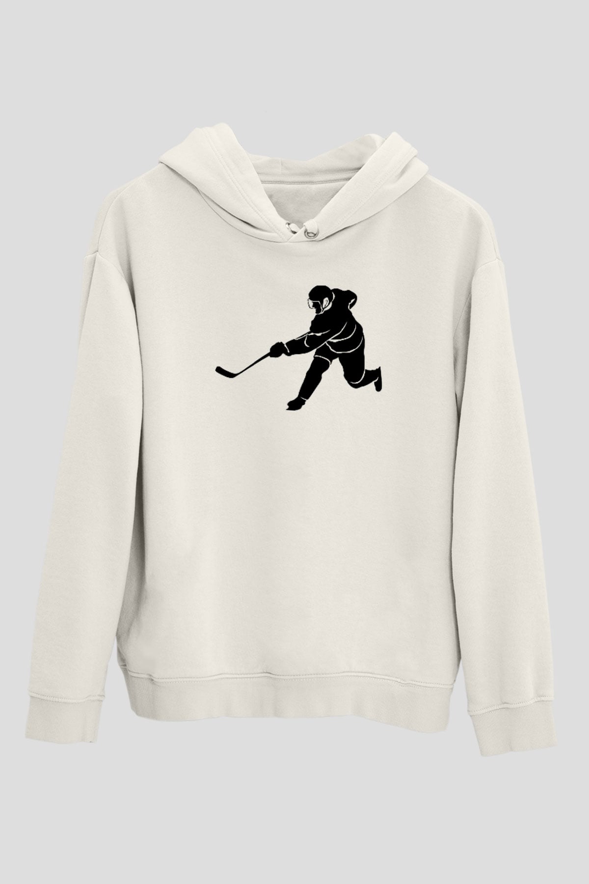 Buz Hokeyi Baskılı Unisex Ekru Hoodie
