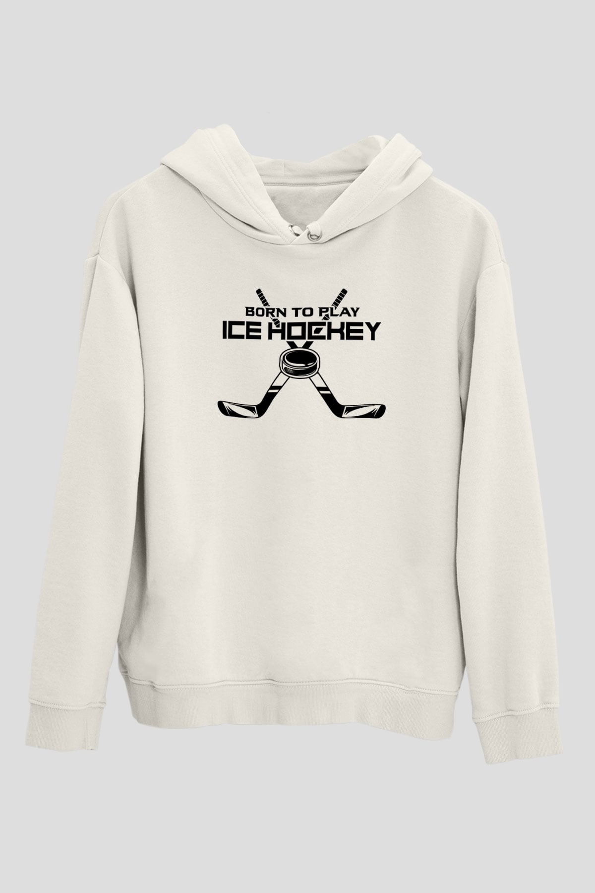 Buz Hokeyi Baskılı Unisex Ekru Hoodie