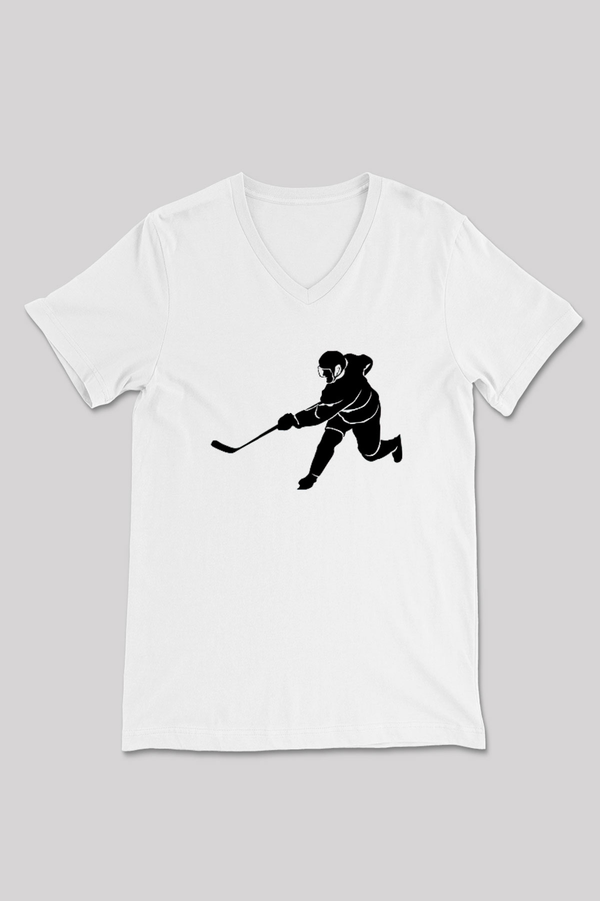 Buz Hokeyi Baskılı Unisex V Yaka Tişört - Tshirt