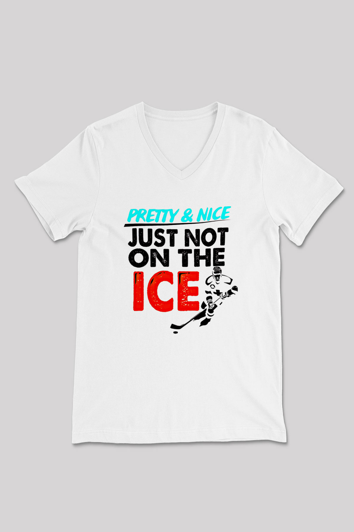 Buz Hokeyi Baskılı Unisex V Yaka Tişört - Tshirt