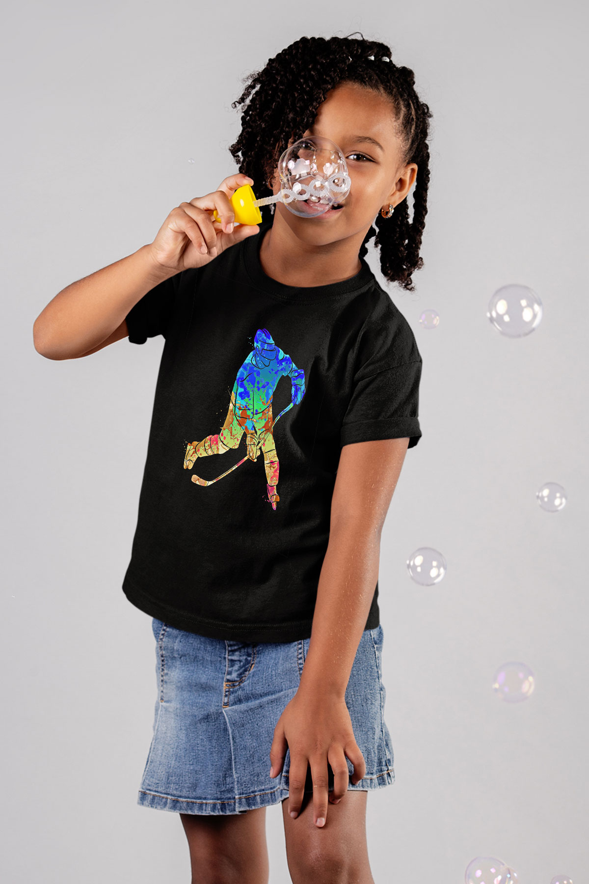 Buz Hokeyi - Ice Hockey Baskılı Unisex Siyah Çocuk Tİşörtü - Tshirt