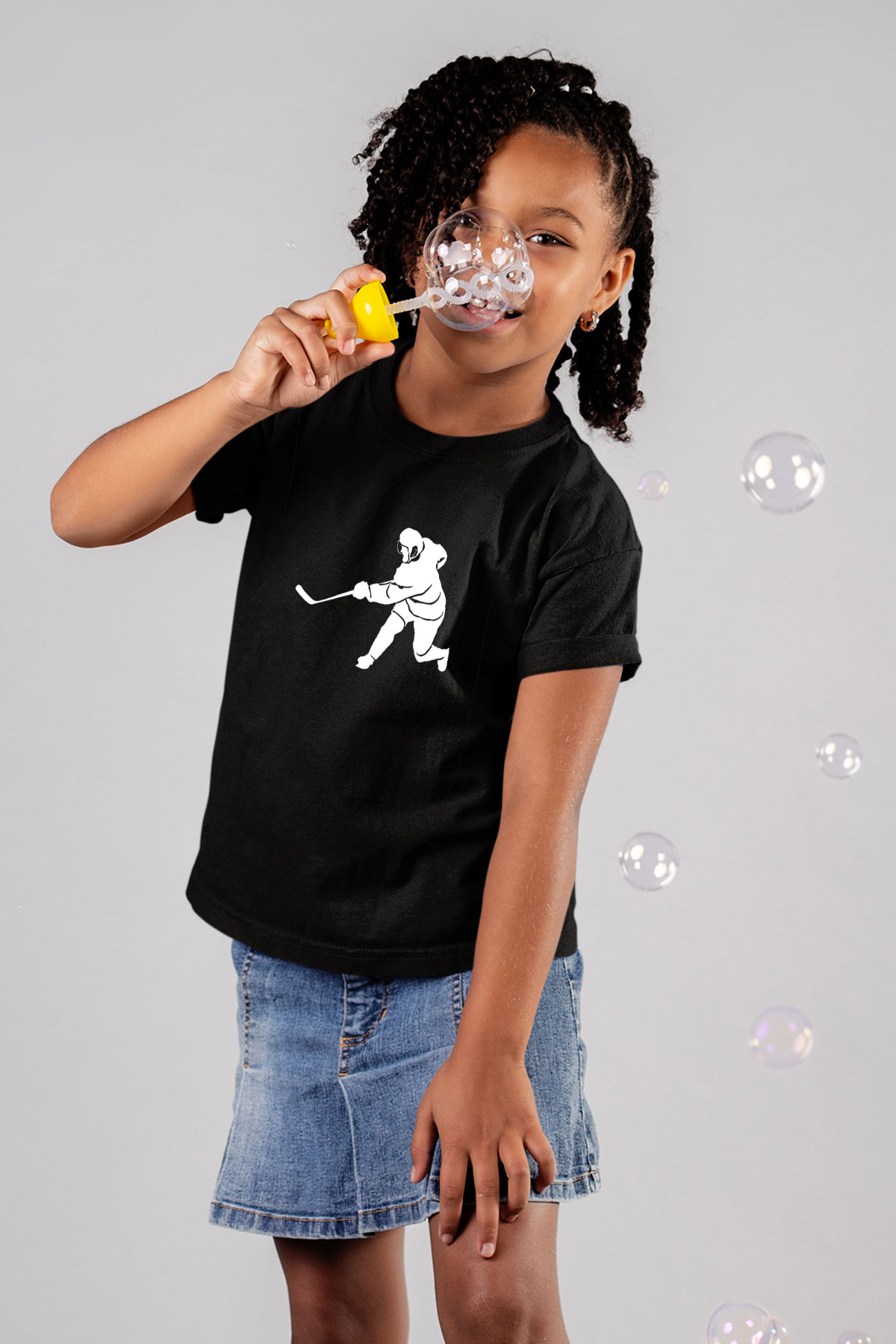 Buz Hokeyi - Ice Hockey Baskılı Unisex Siyah Çocuk Tİşörtü - Tshirt