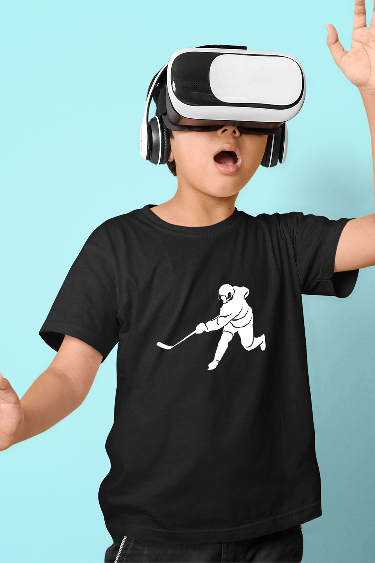 Buz Hokeyi - Ice Hockey Baskılı Unisex Siyah Çocuk Tİşörtü - Tshirt