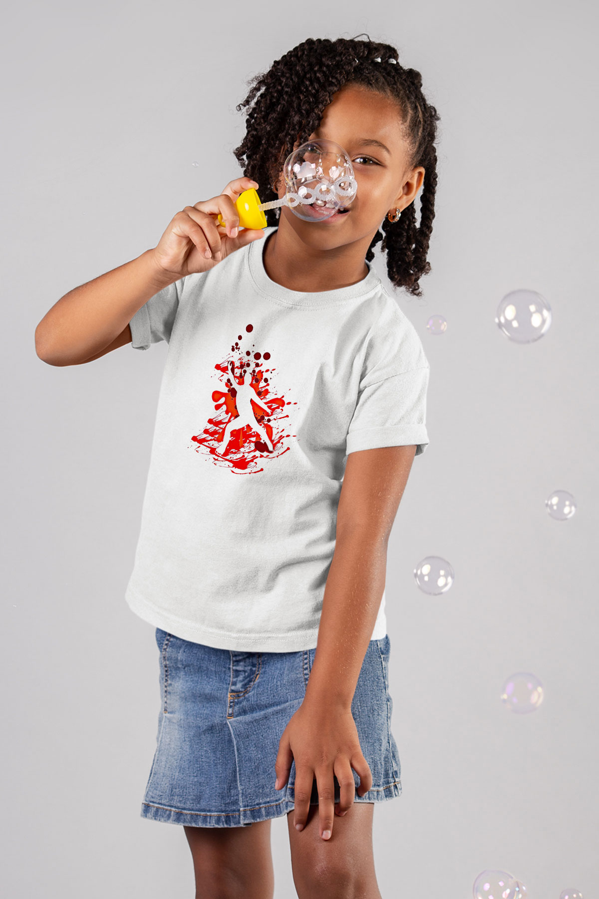 Buz Pateni Baskılı Unisex Beyaz Çocuk Tişört - Tshirt