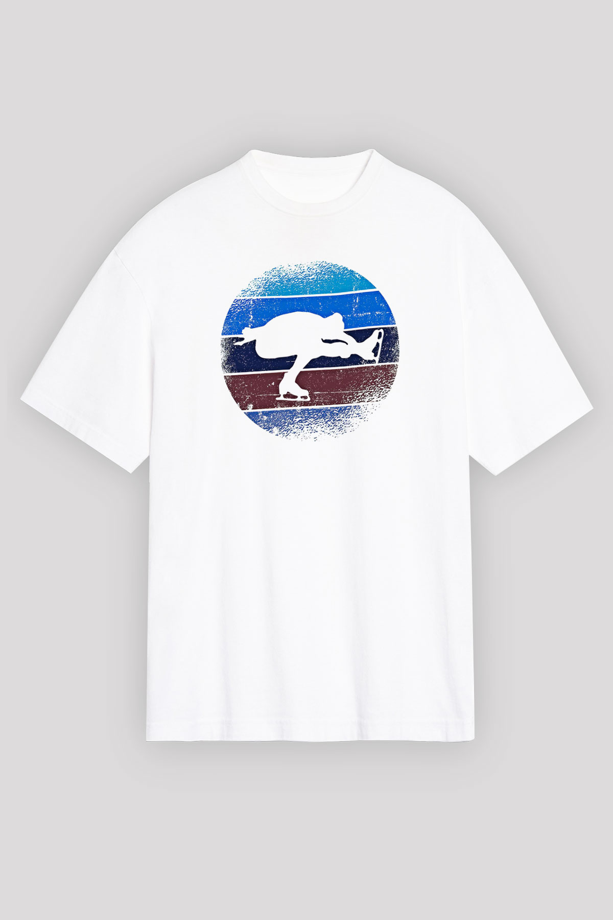 Buz Pateni Baskılı Unisex Beyaz Oversize Tişört - Tshirt