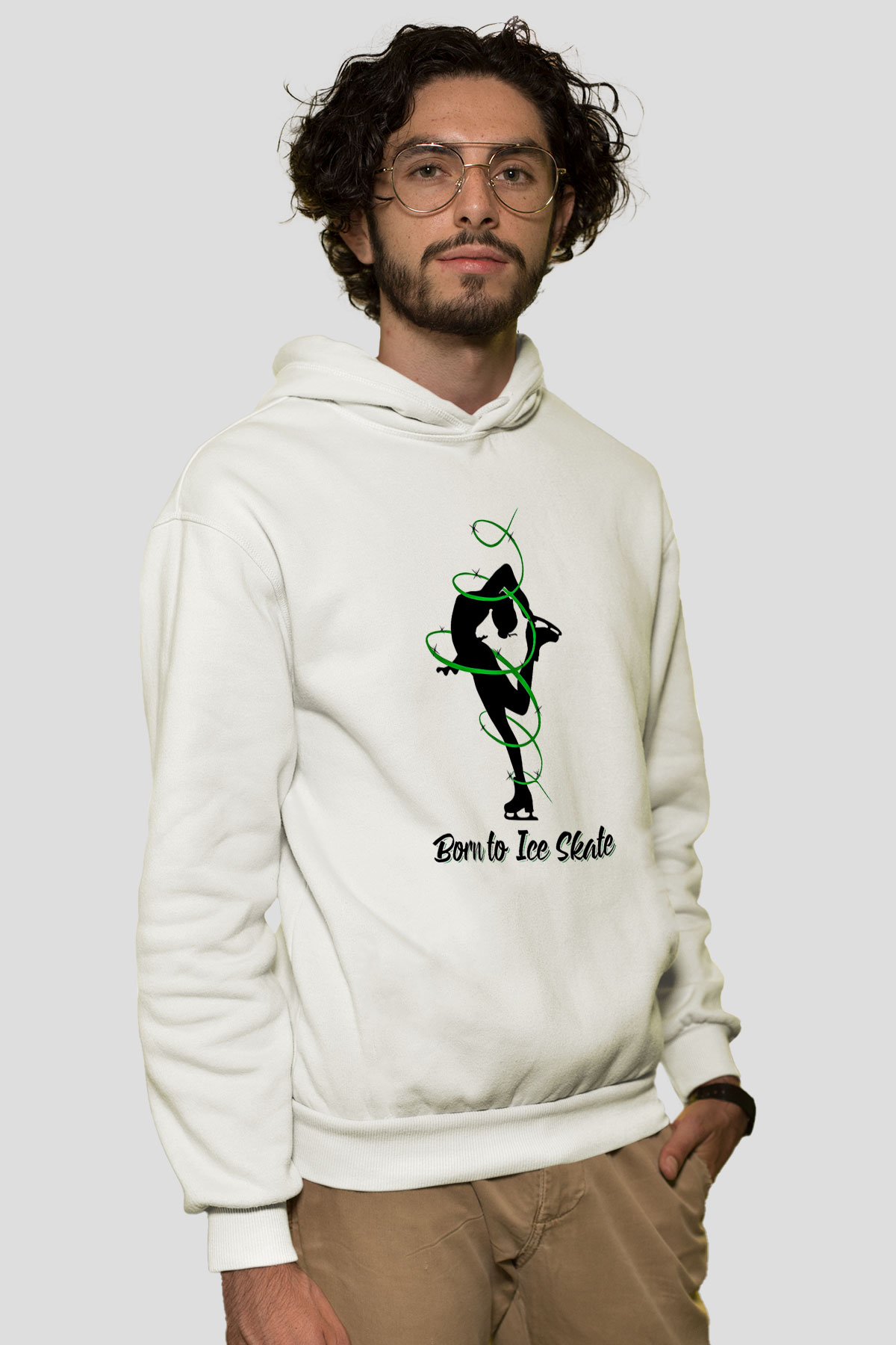 Buz Pateni Baskılı Unisex Ekru Hoodie