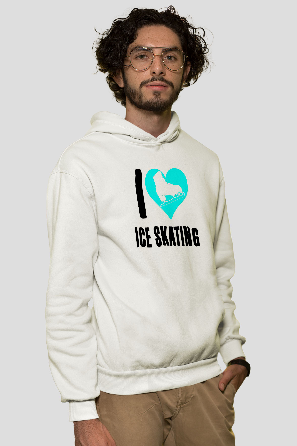 Buz Pateni Baskılı Unisex Ekru Hoodie