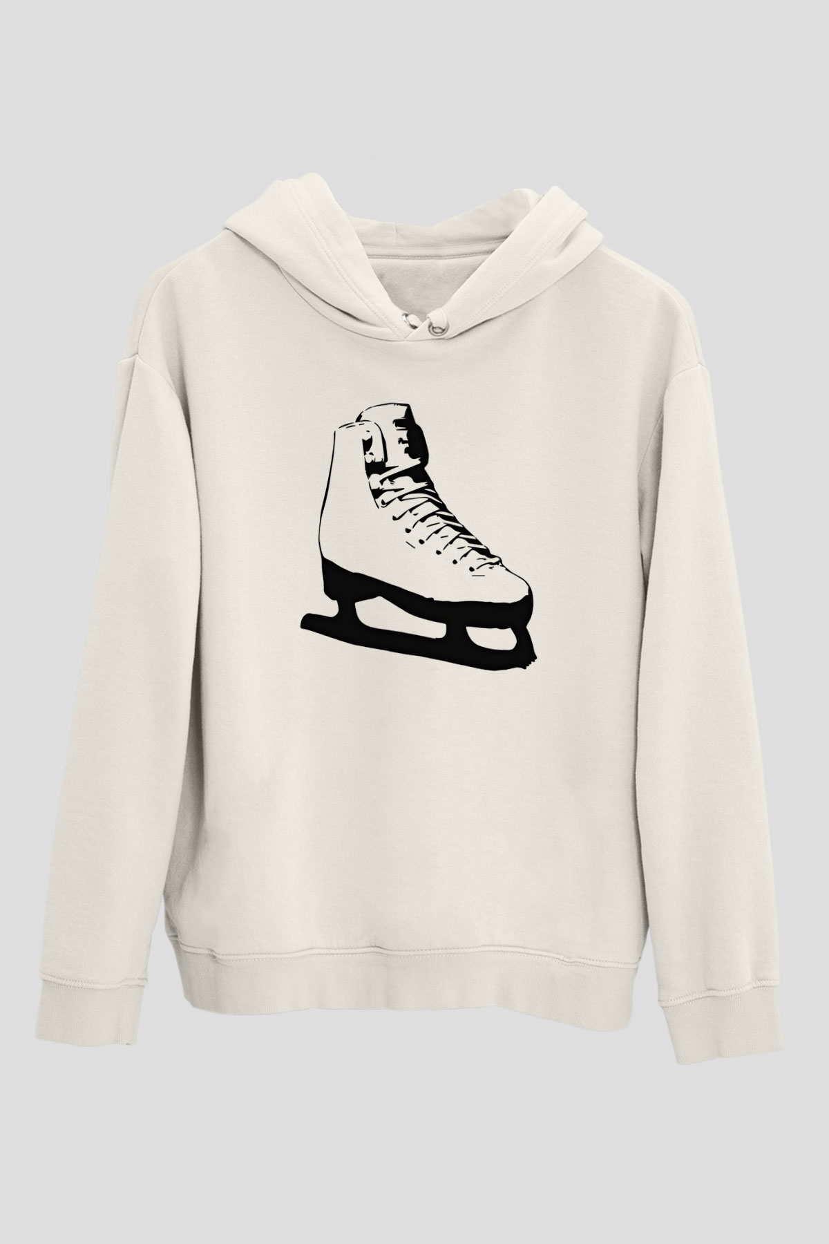Buz Pateni Baskılı Unisex Ekru Hoodie