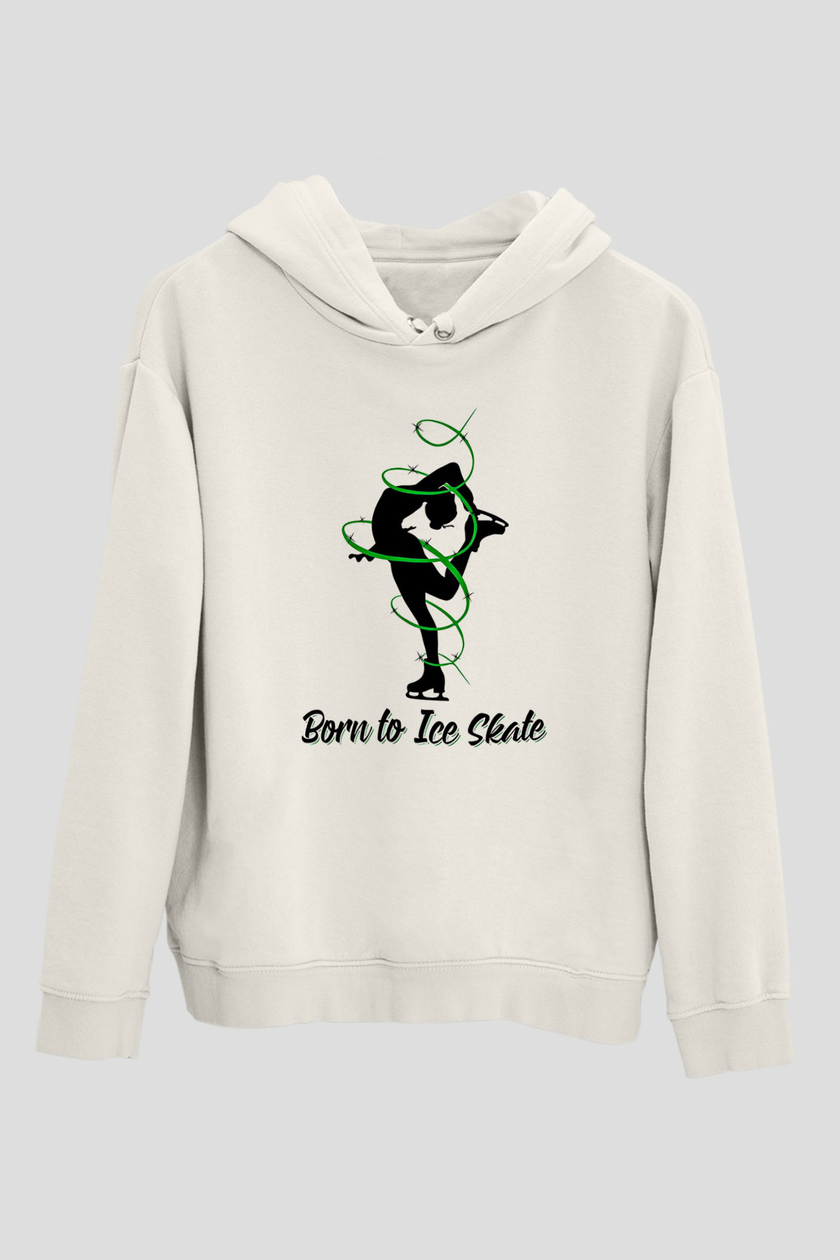 Buz Pateni Baskılı Unisex Ekru Hoodie