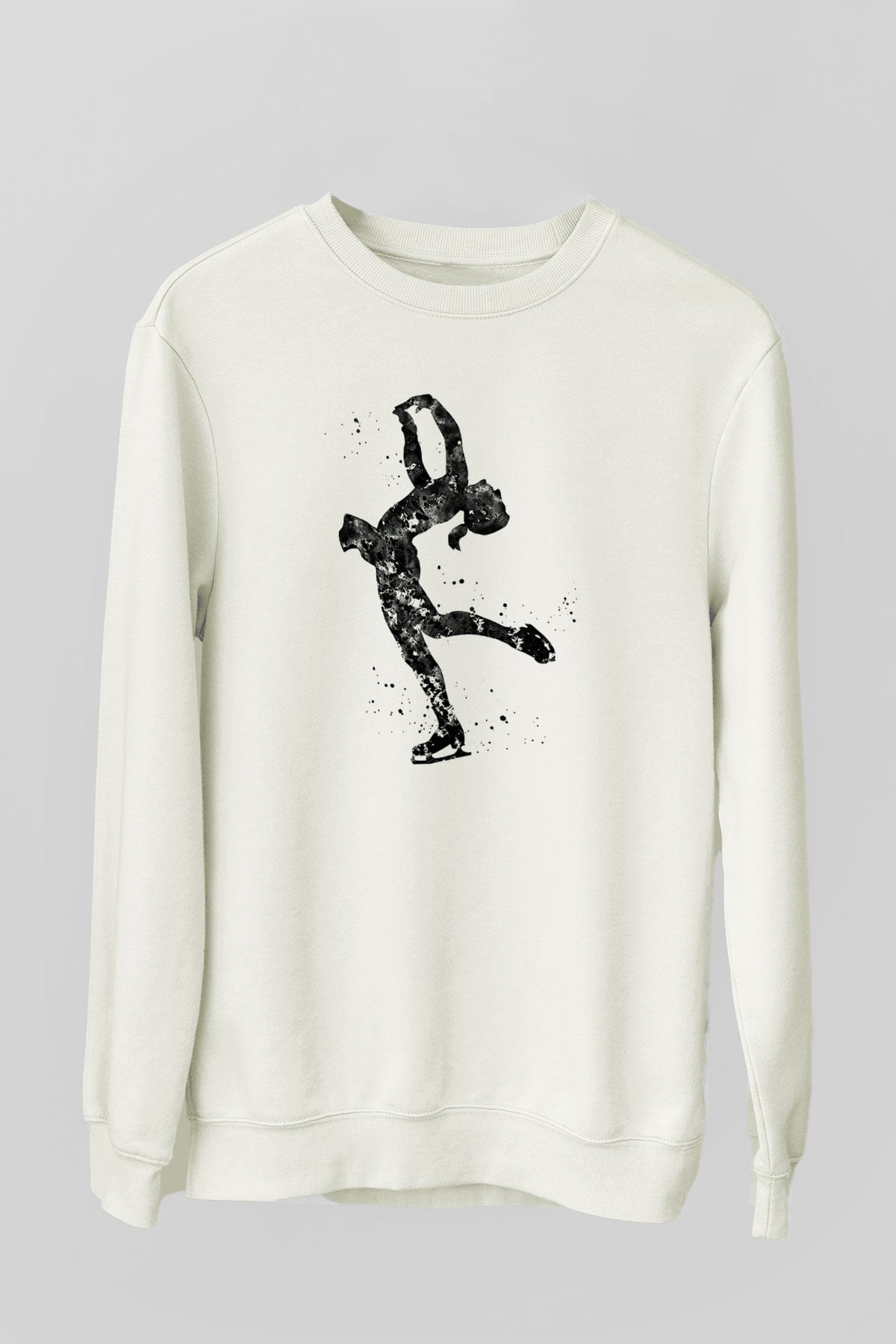 Buz Pateni Baskılı Unisex Ekru Sweatshirt