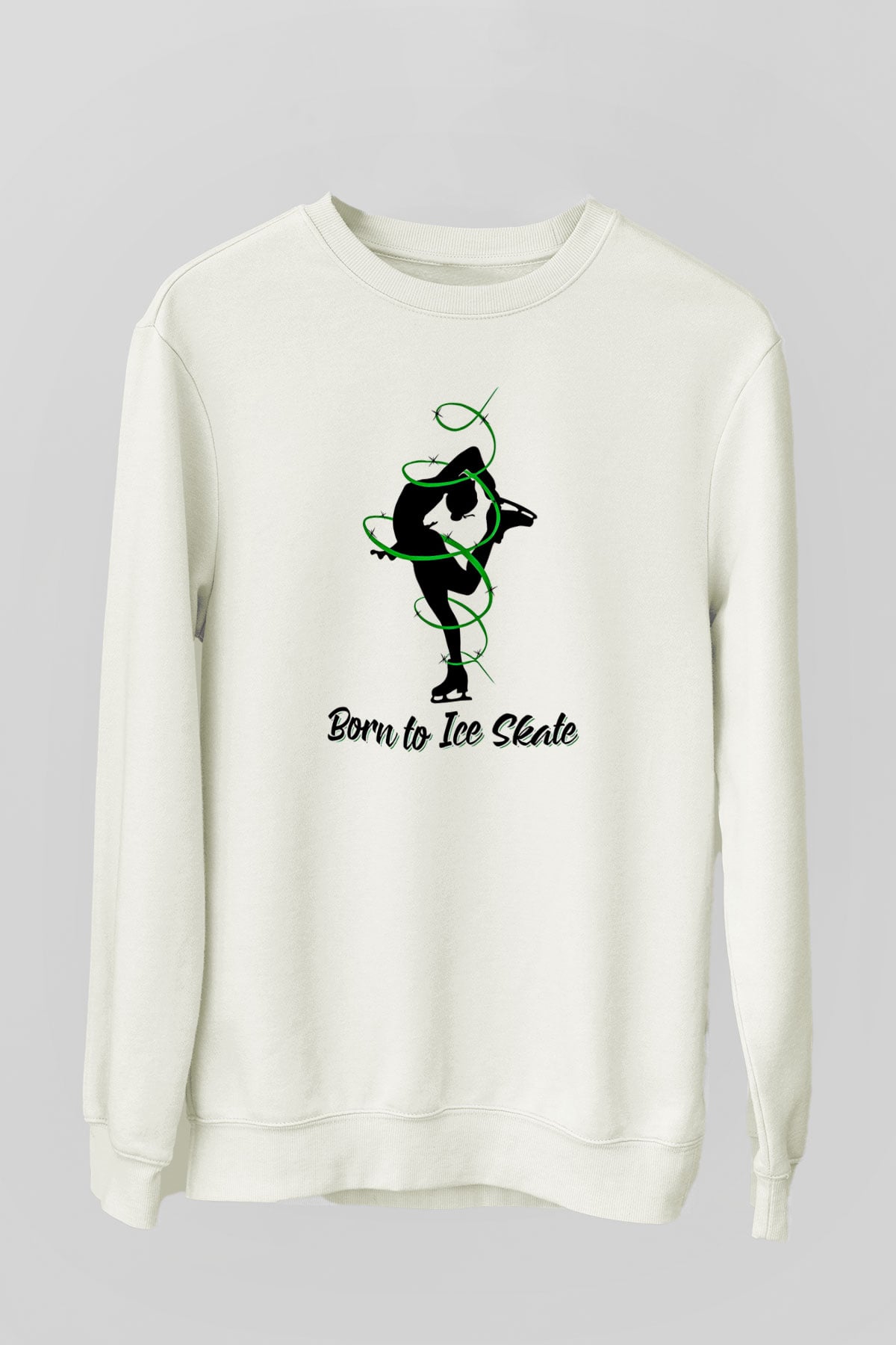 Buz Pateni Baskılı Unisex Ekru Sweatshirt