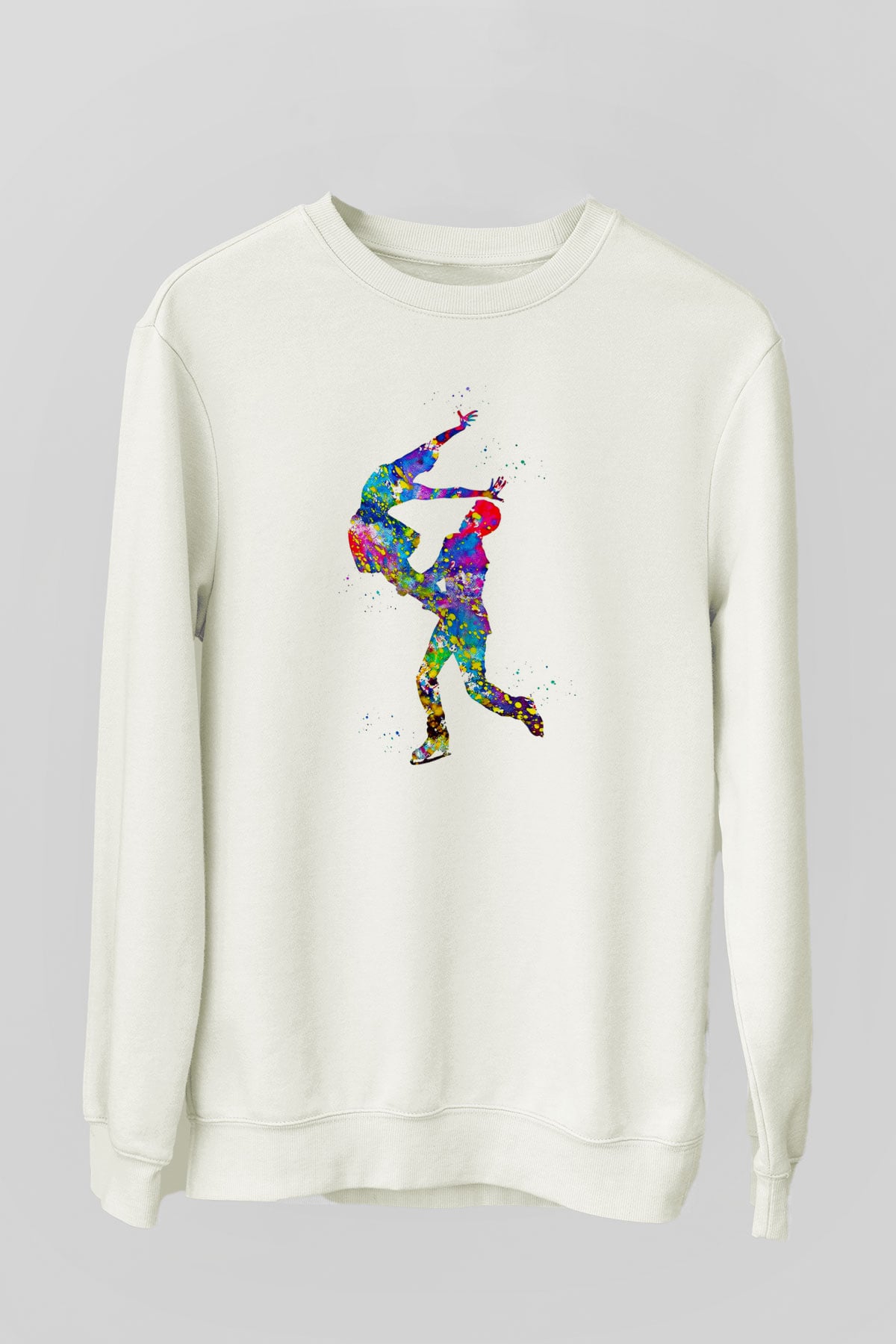 Buz Pateni Baskılı Unisex Ekru Sweatshirt