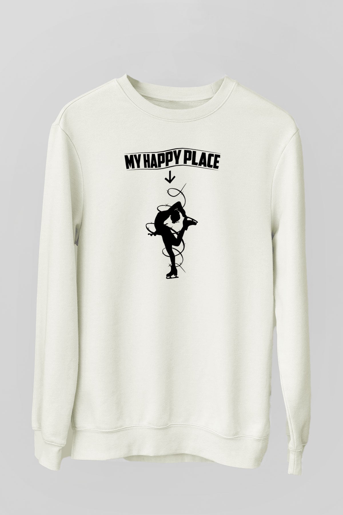 Buz Pateni Baskılı Unisex Ekru Sweatshirt