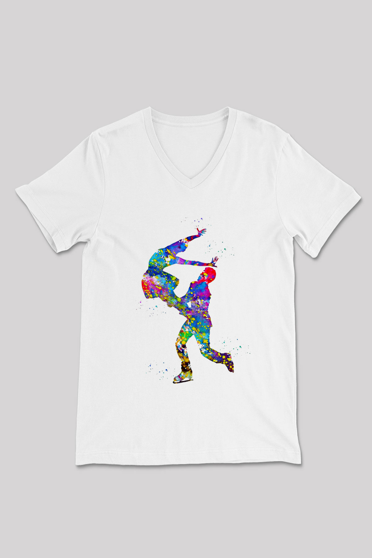 Buz Pateni Baskılı Unisex V Yaka Tişört - Tshirt