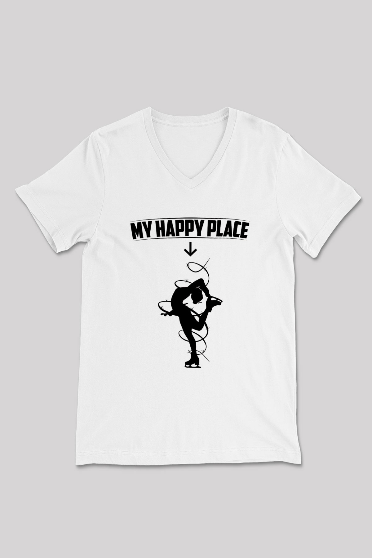 Buz Pateni Baskılı Unisex V Yaka Tişört - Tshirt