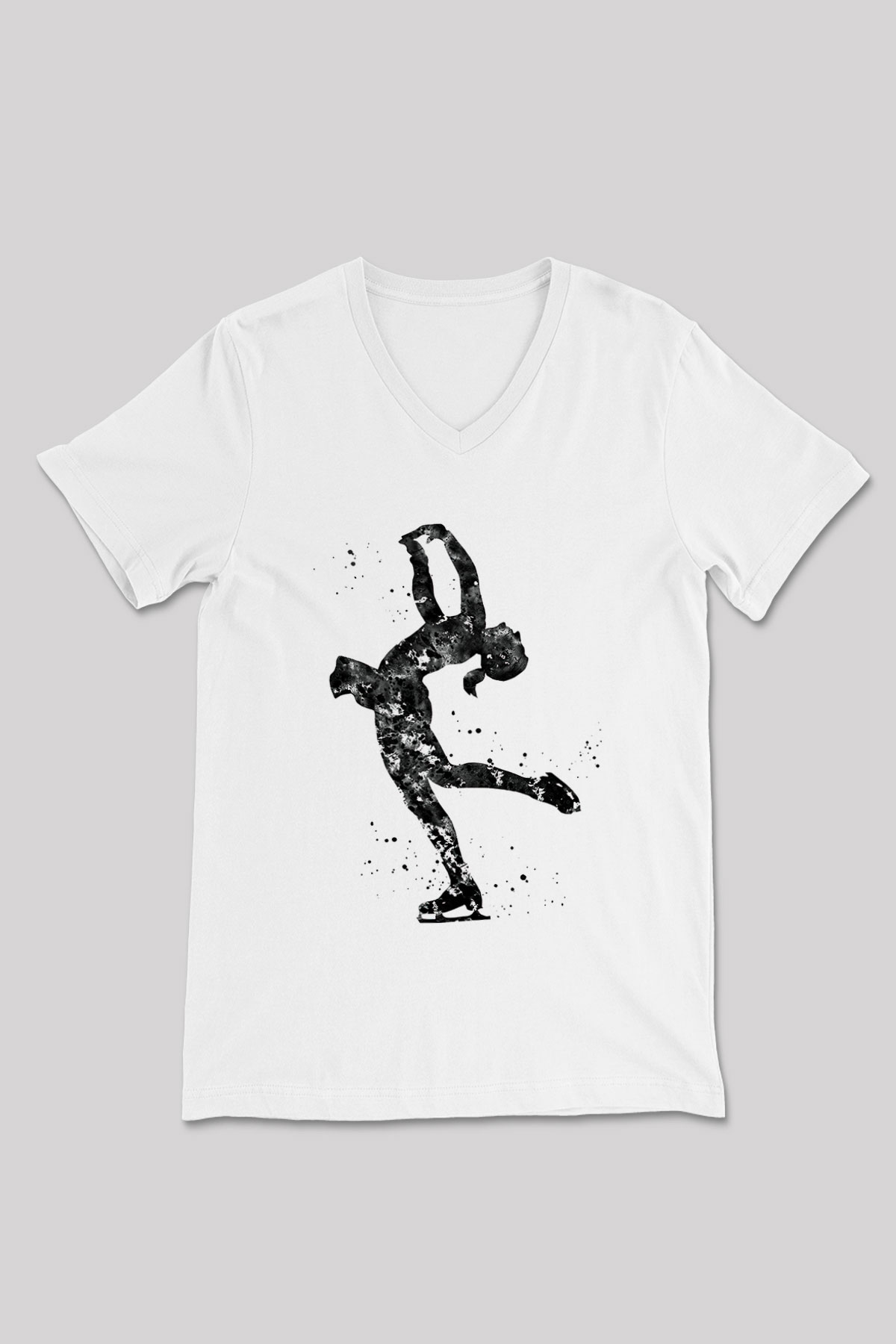 Buz Pateni Baskılı Unisex V Yaka Tişört - Tshirt