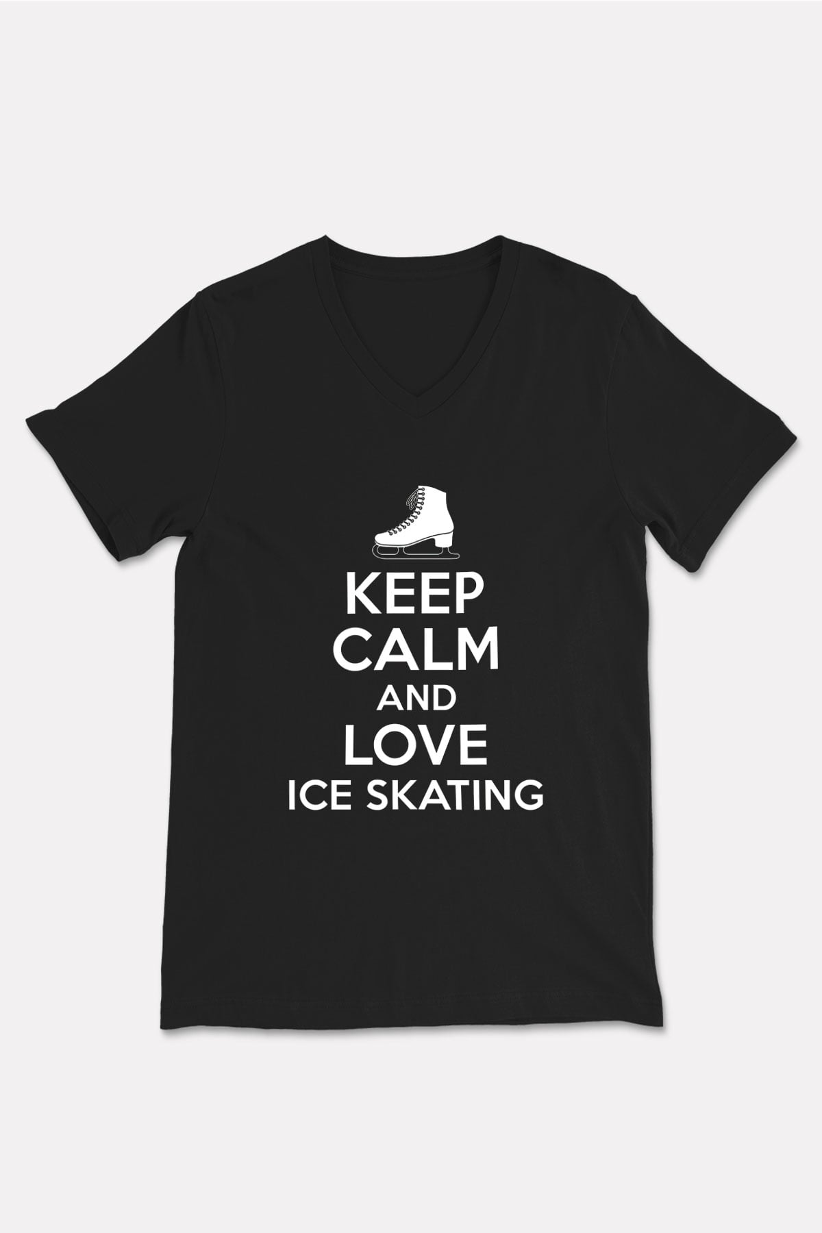 Buz Pateni - Ice skating Baskılı Unisex Siyah V Yaka Tişört