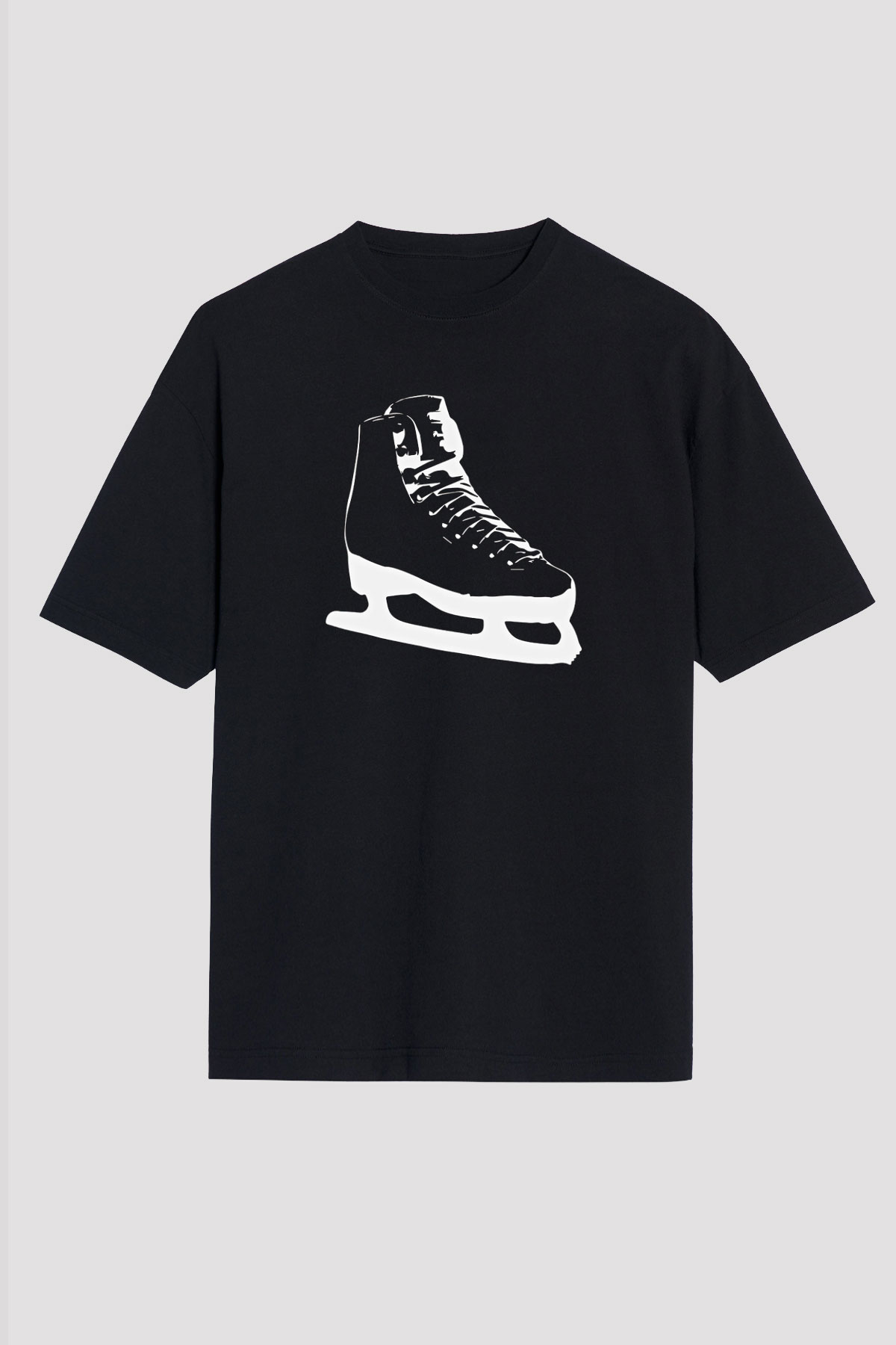 Buz Pateni - Ice skating Baskılı Unisex Siyah Oversize Tişört