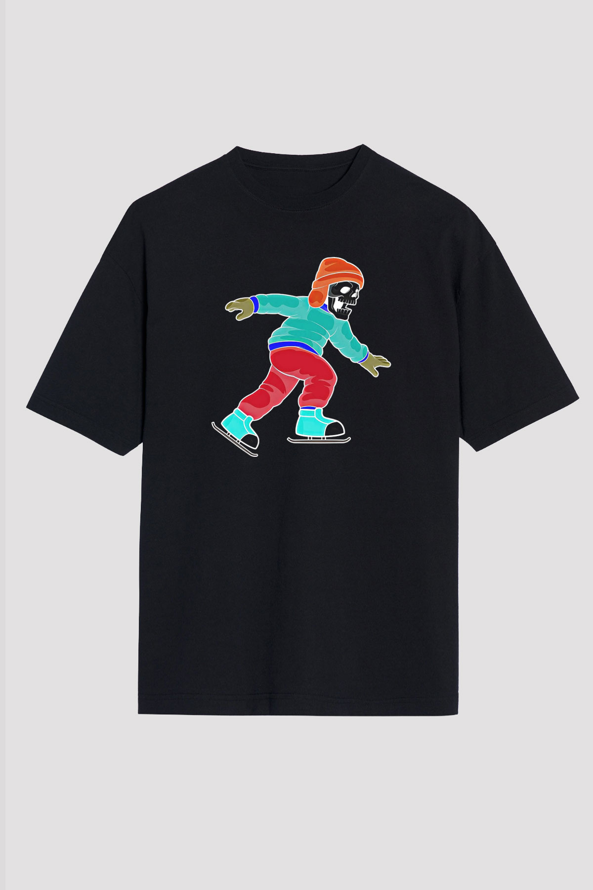 Buz Pateni - Ice skating Baskılı Unisex Siyah Oversize Tişört